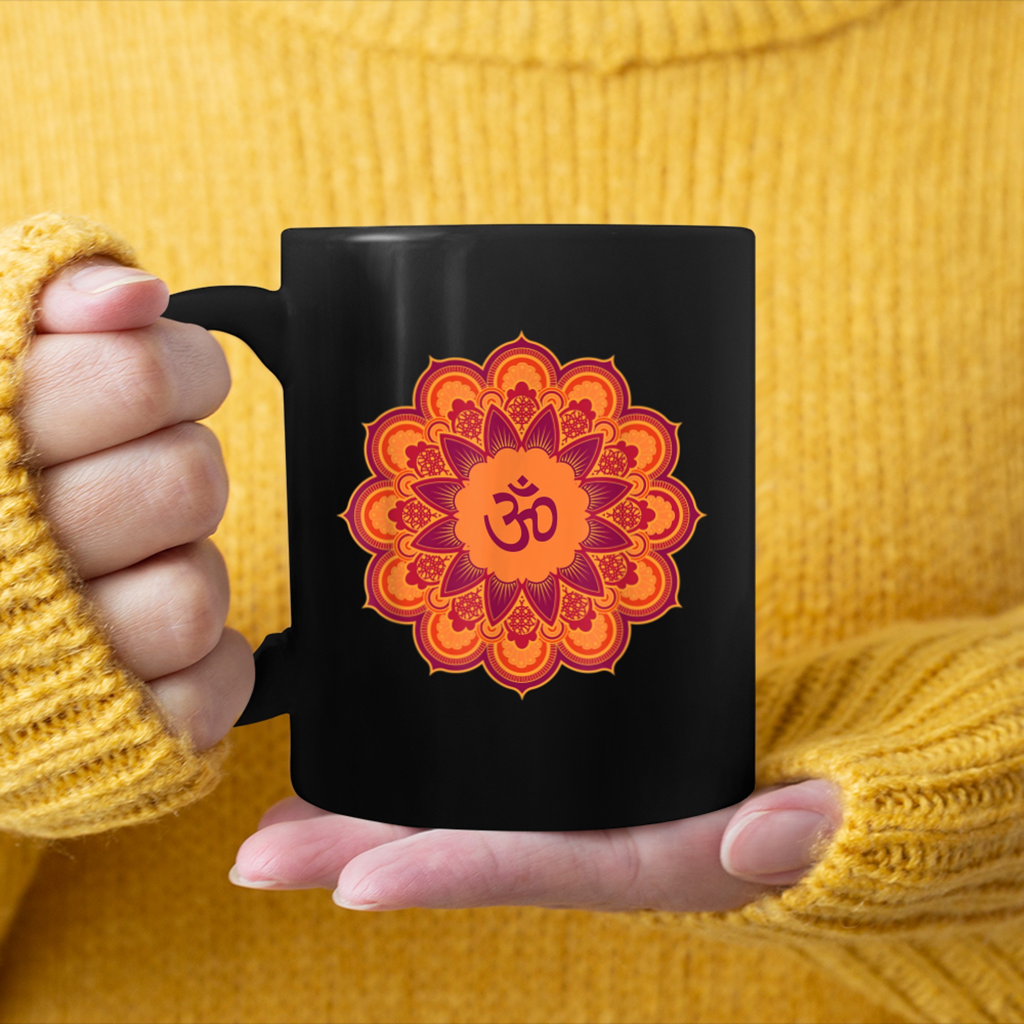 Om Ohm Aum Symbol Mandala Spiritual Yoga (26) mug black