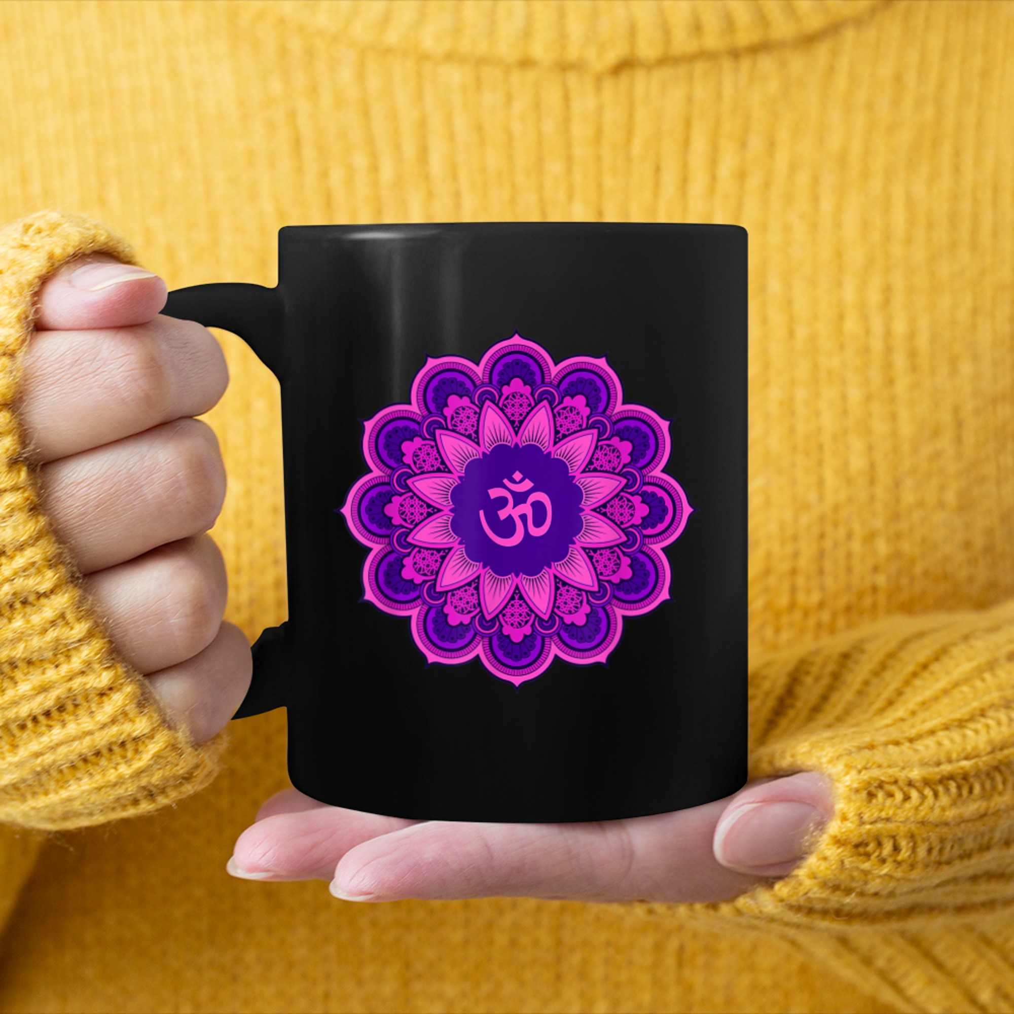 Om Ohm Aum Symbol Mandala Spiritual Yoga (27) mug black