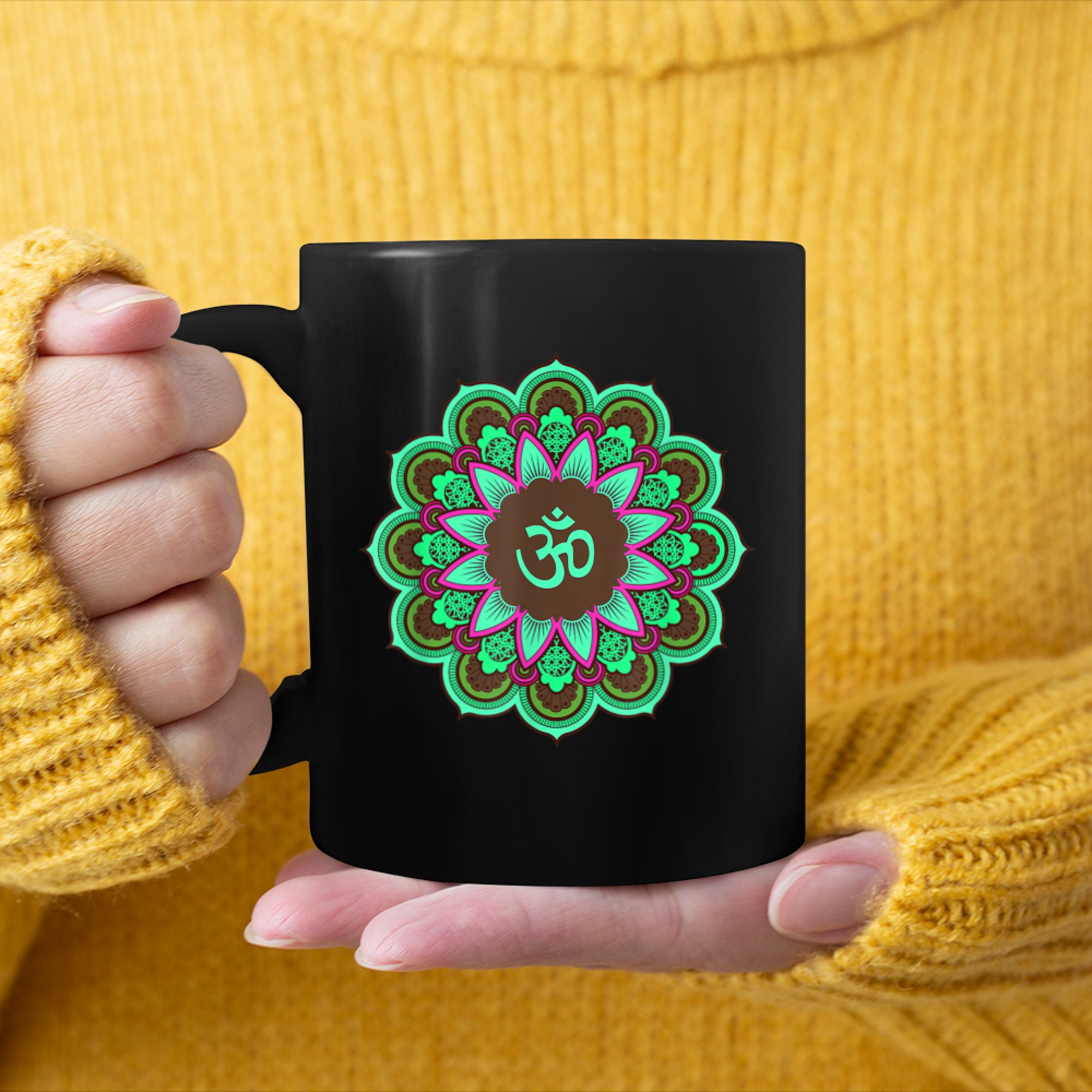 Om Ohm Aum Symbol Mandala Spiritual Yoga (7) mug black