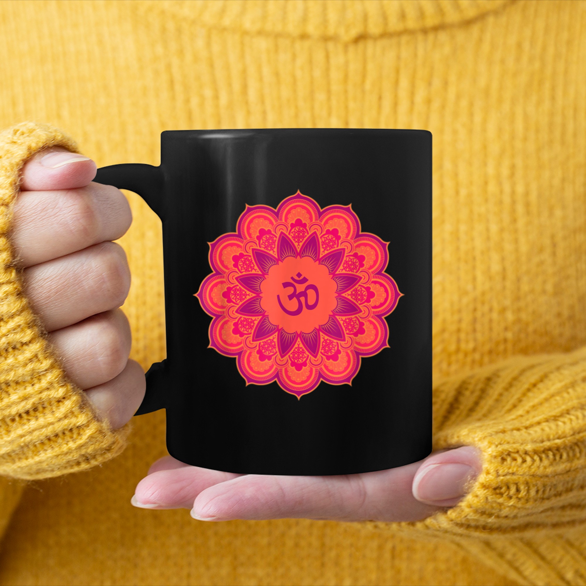 Om Ohm Aum Symbol Mandala Spiritual Yoga (8) mug black