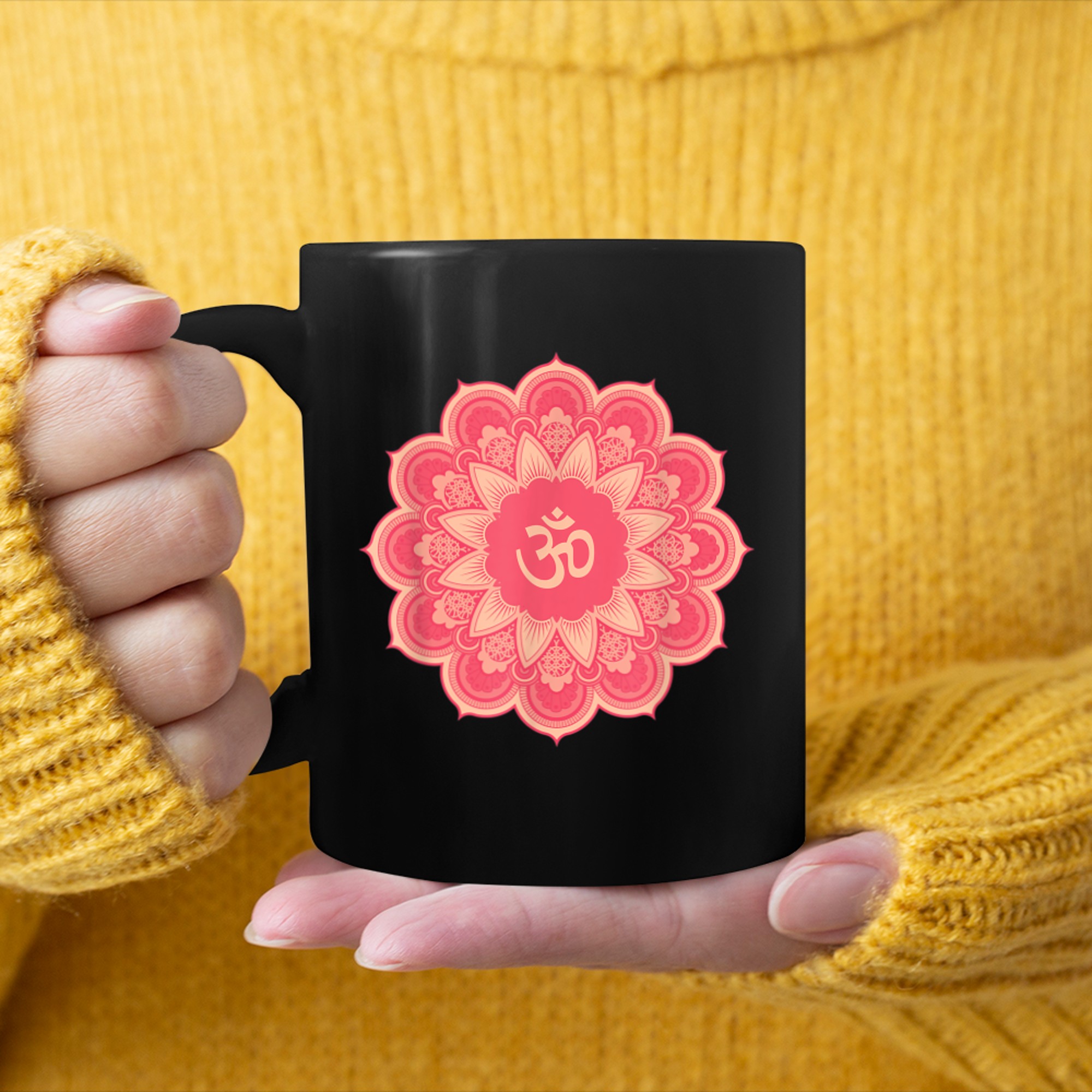 Om Ohm Aum Symbol Mandala Spiritual Yoga (9) mug black