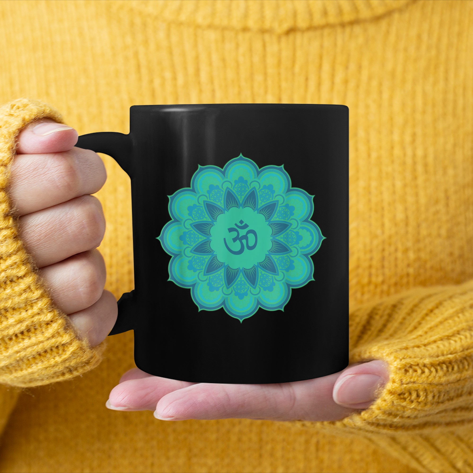 Om Ohm Aum Symbol Mandala Spiritual Yoga mug black