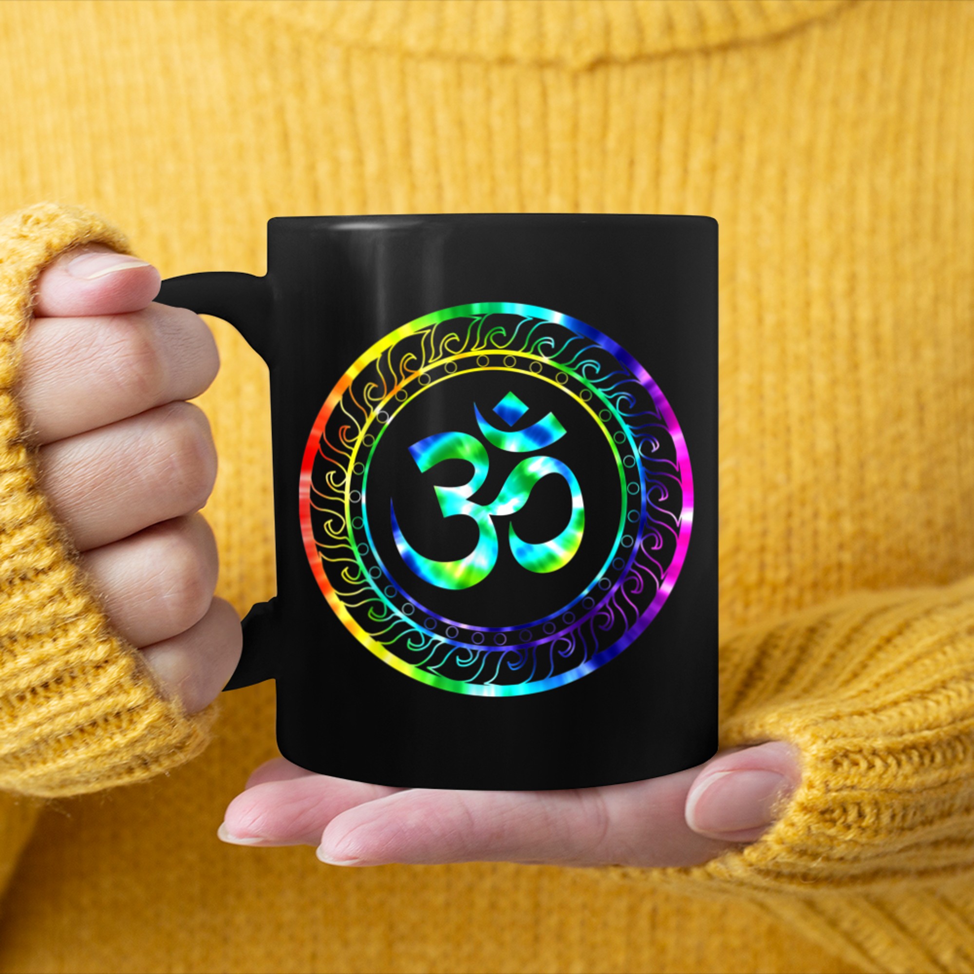 Om Ohm Aum Symbol Spiritual Yoga (10) mug black