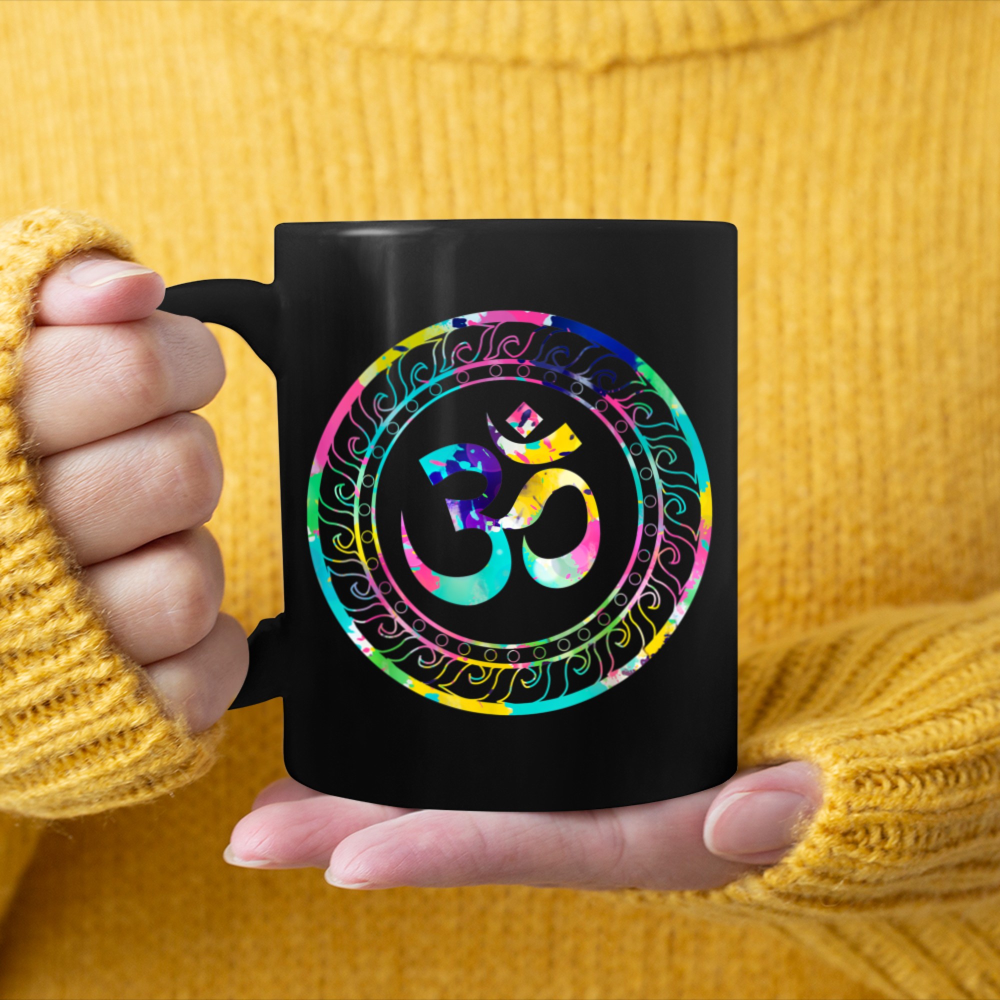 Om Ohm Aum Symbol Spiritual Yoga (22) mug black