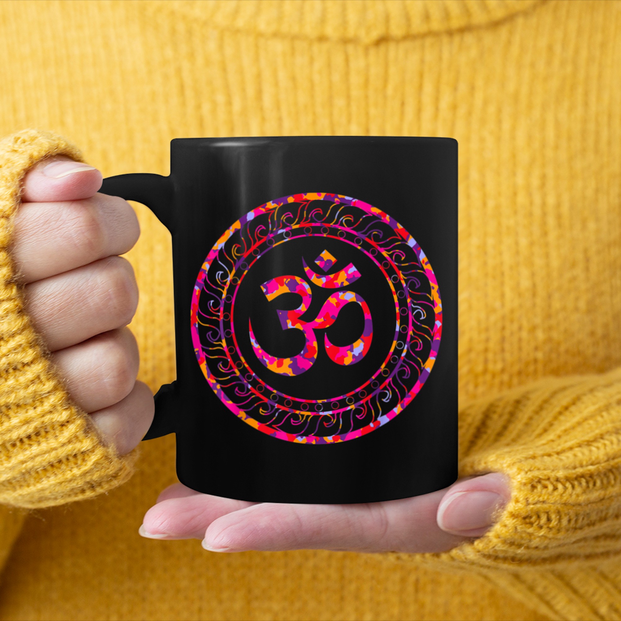 Om Ohm Aum Symbol Spiritual Yoga (25) mug black