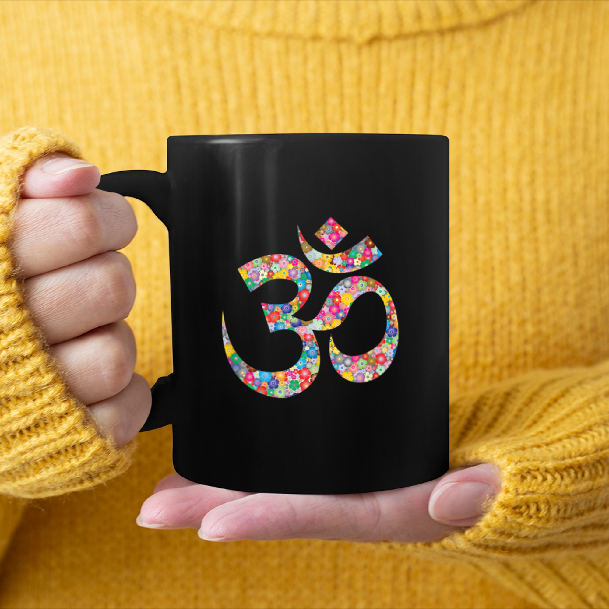 Om Ohm Aum Symbol Spiritual Yoga Mandala Namaste T-Shirt (1) mug black