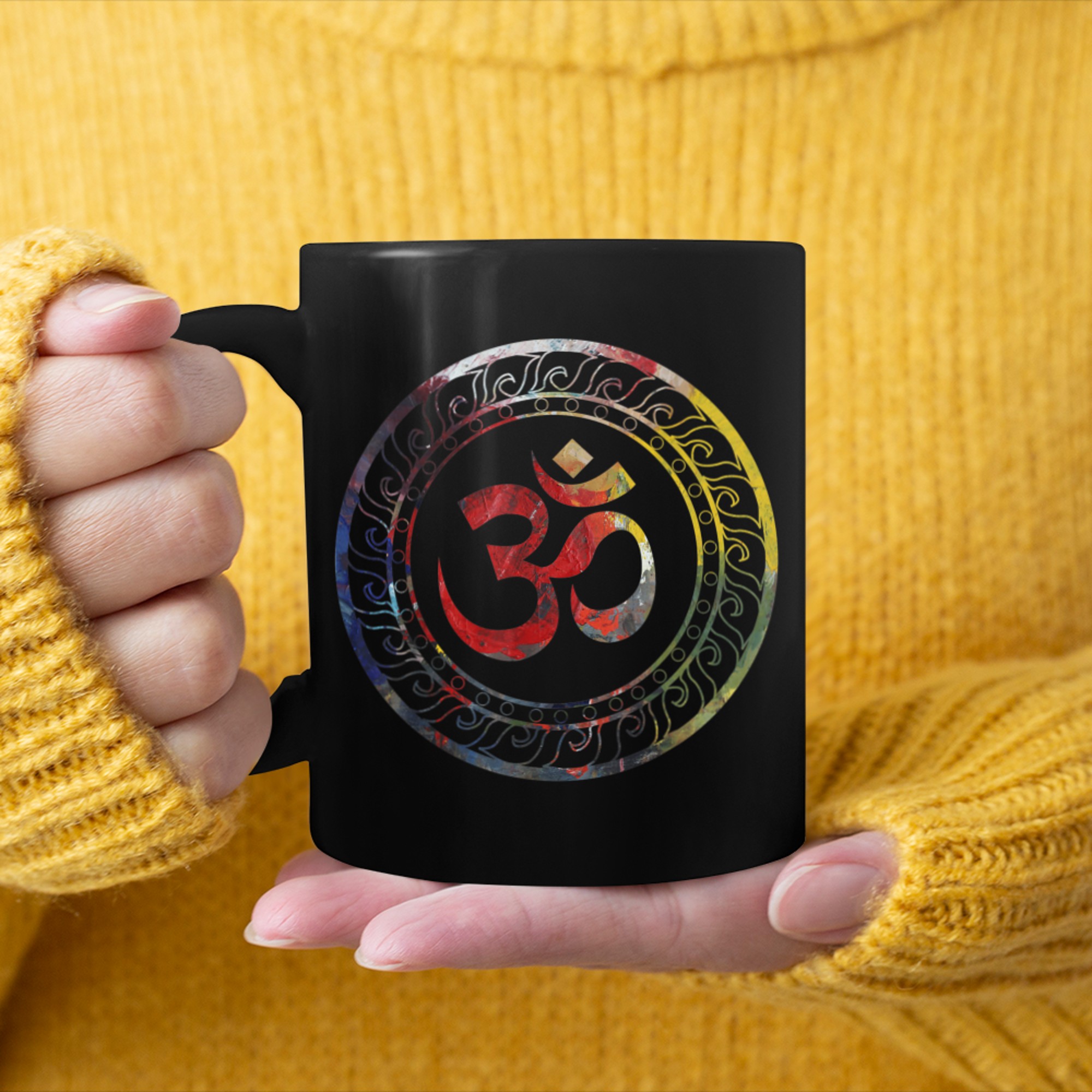 Om Ohm Aum Symbol Spiritual Yoga mug black