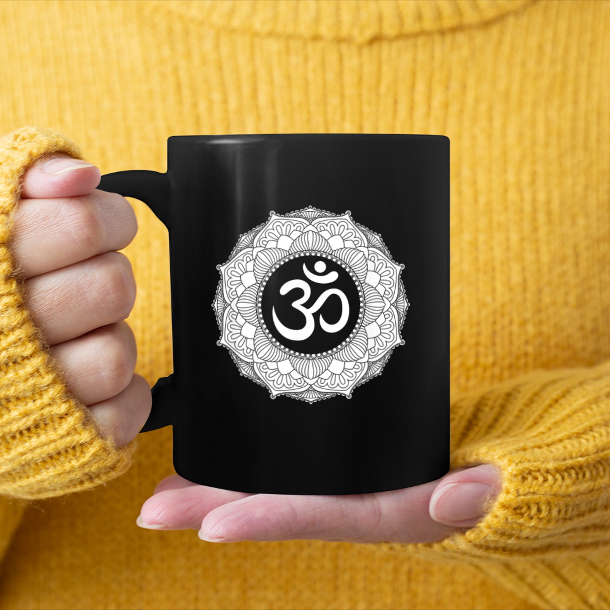 Om Ohm Spiritual Symbol Zen Meditation Buddhist Hindi Yoga mug black