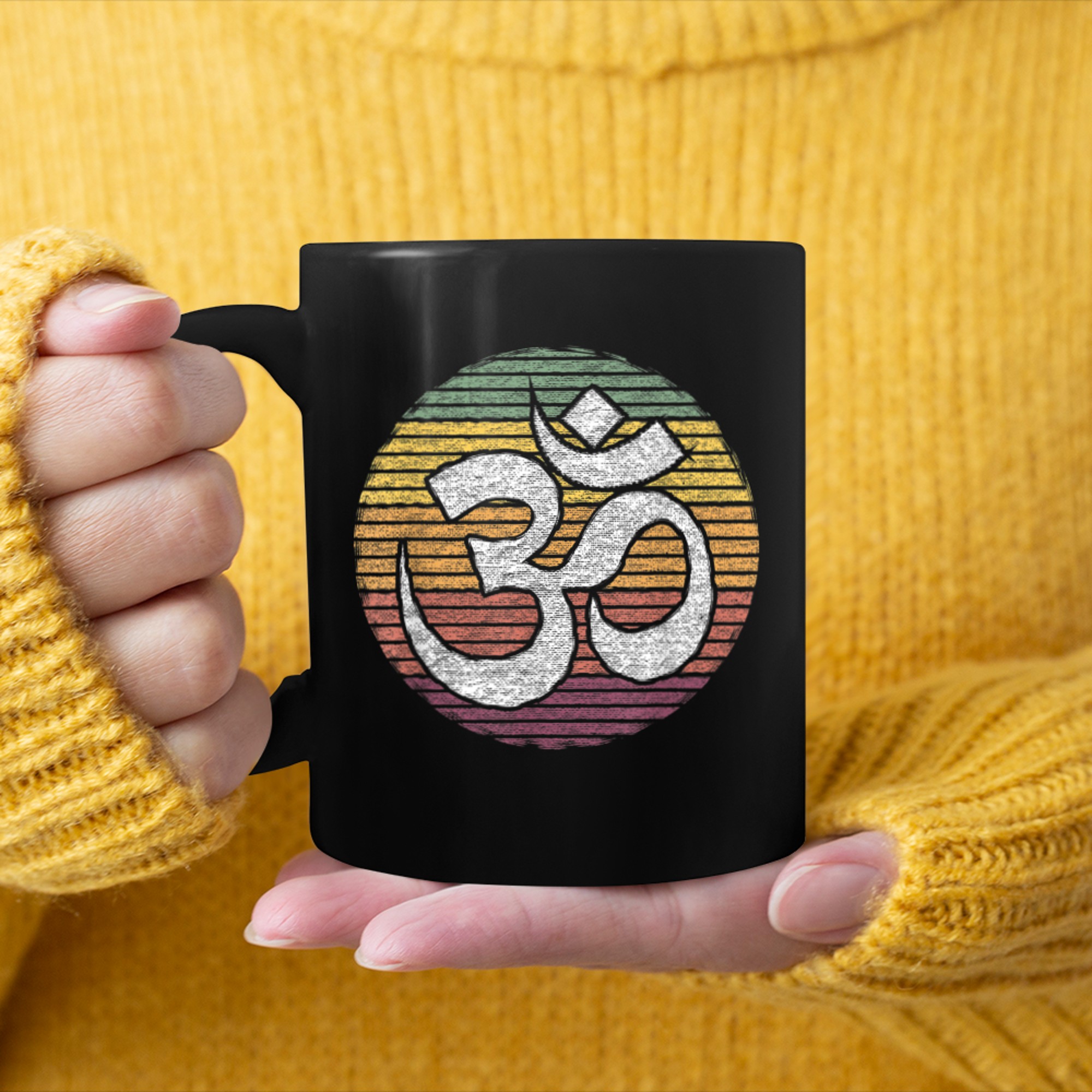 Om Ohm Yoga Symbol Retro Vintage Graphic Yoga Lovers mug black