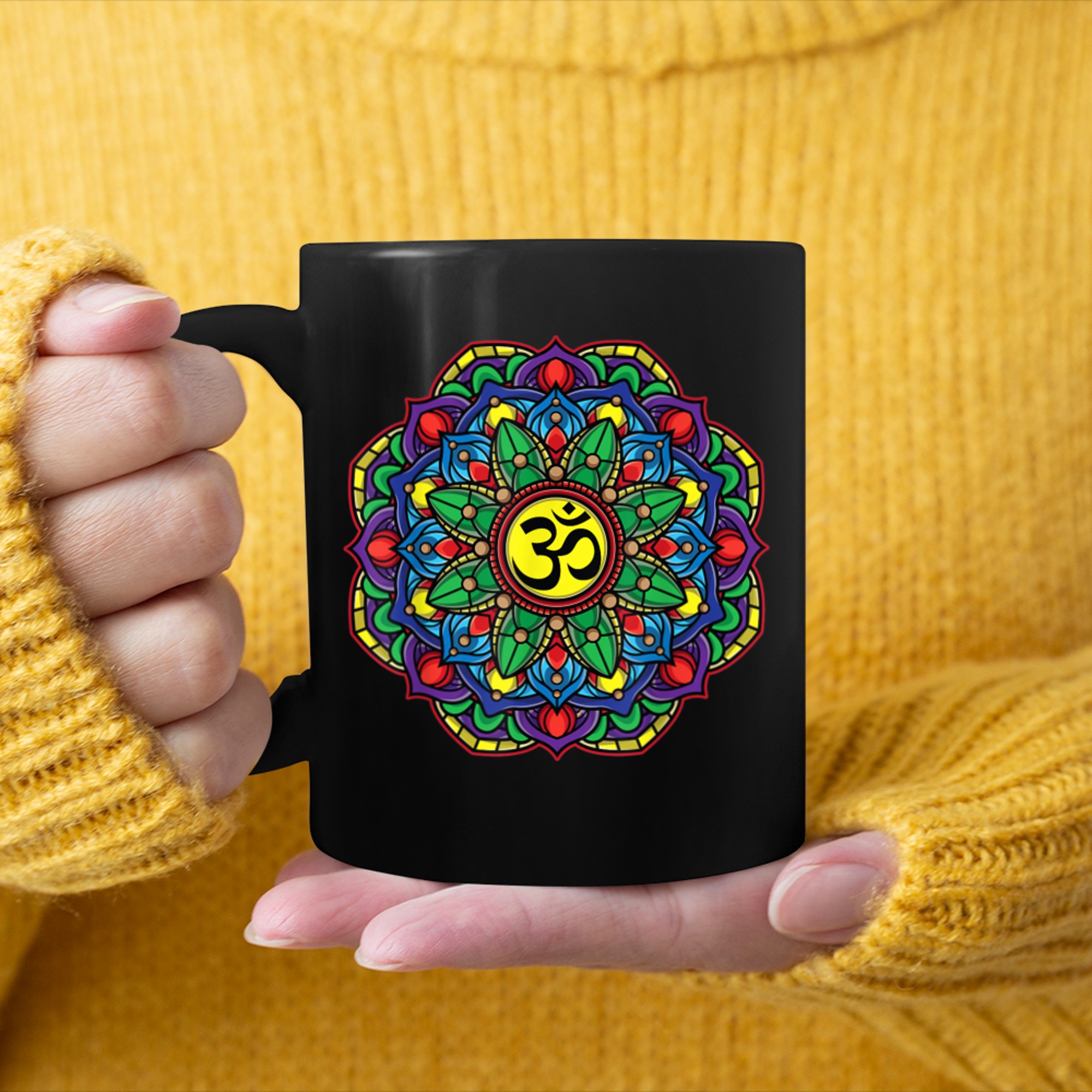 Om Symbol Aum Ohm Hindu Mandala Yoga Meditation mug black