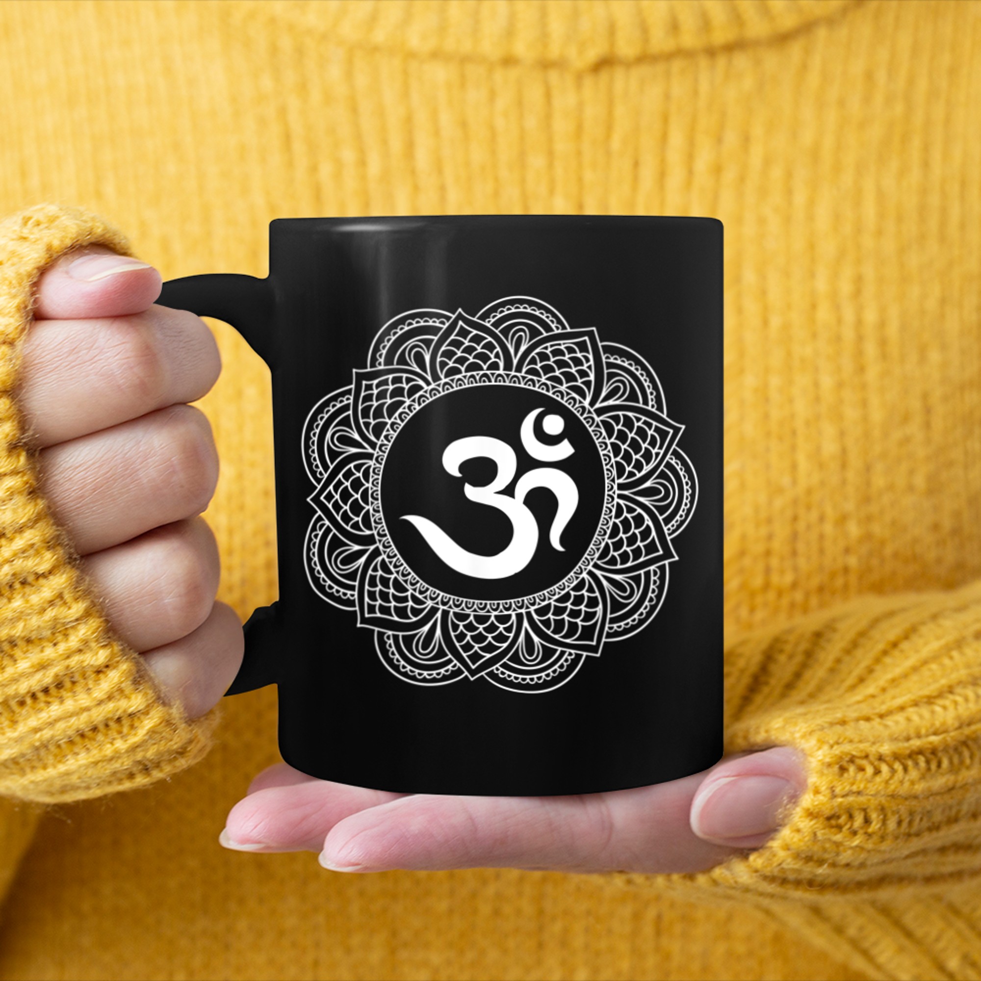 Om Symbol Aum Ohm Hindu Mandala Yoga Meditation Namaste (11) mug black