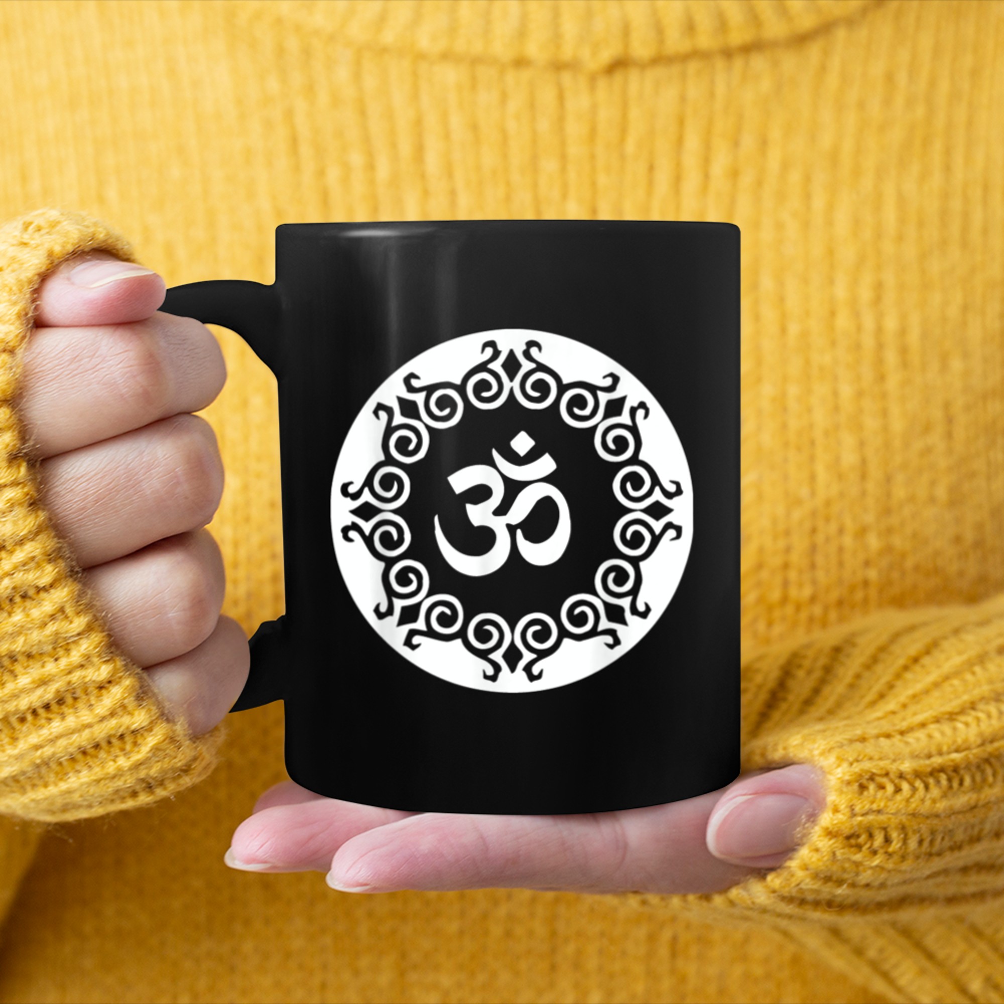 Om Symbol Aum Ohm Hindu Mandala Yoga Meditation Namaste (4) mug black