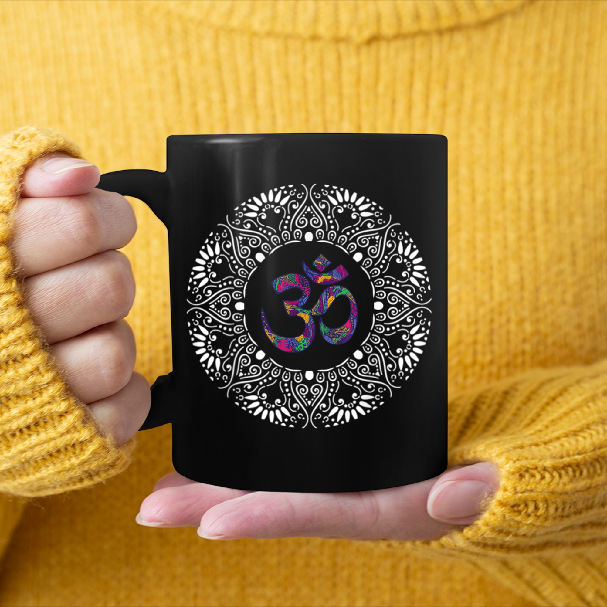 Om Symbol Aum Ohm Hindu Mandala Yoga Meditation Namaste (6) mug black