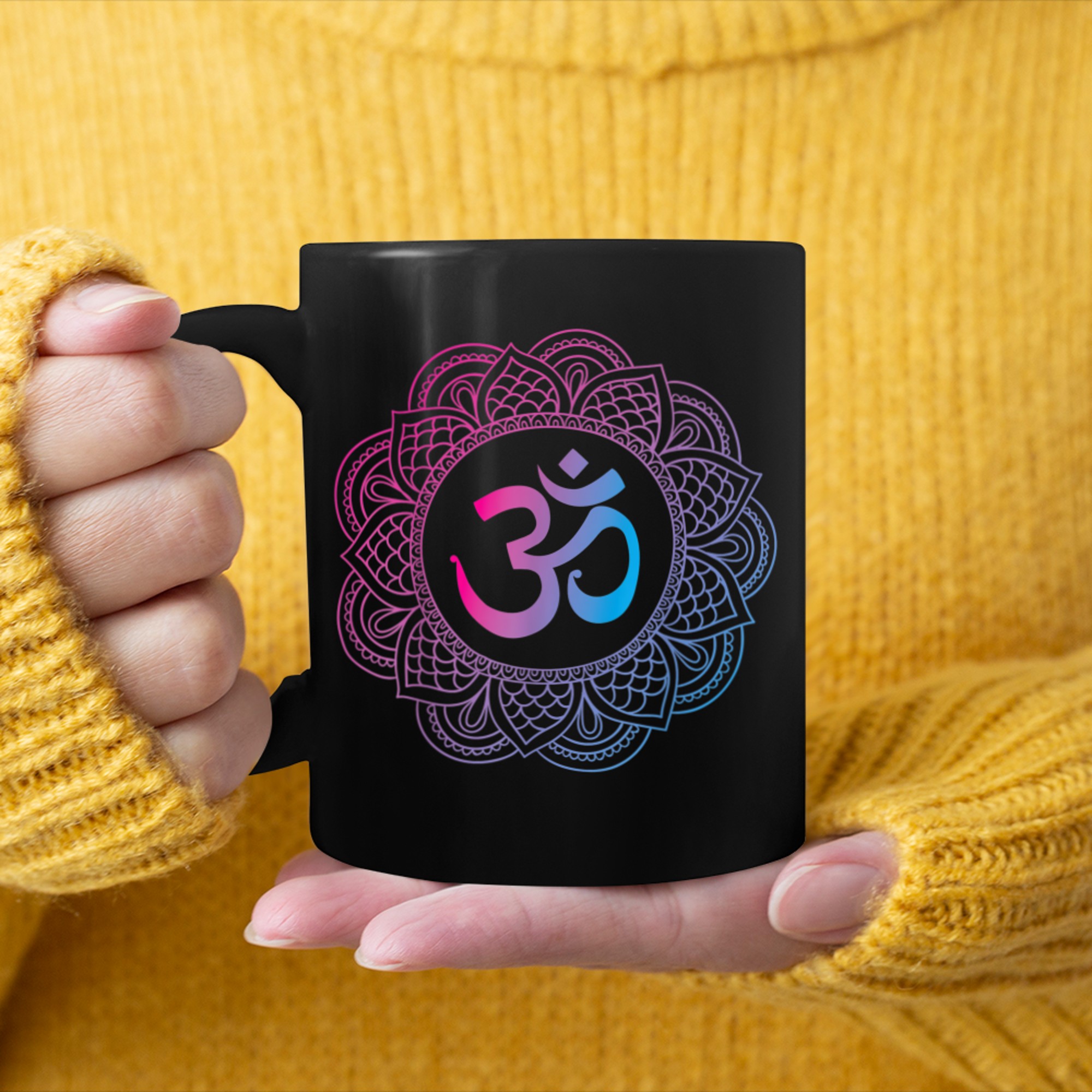 Om Symbol Aum Ohm Hindu Mandala Yoga Meditation Namaste (8) mug black