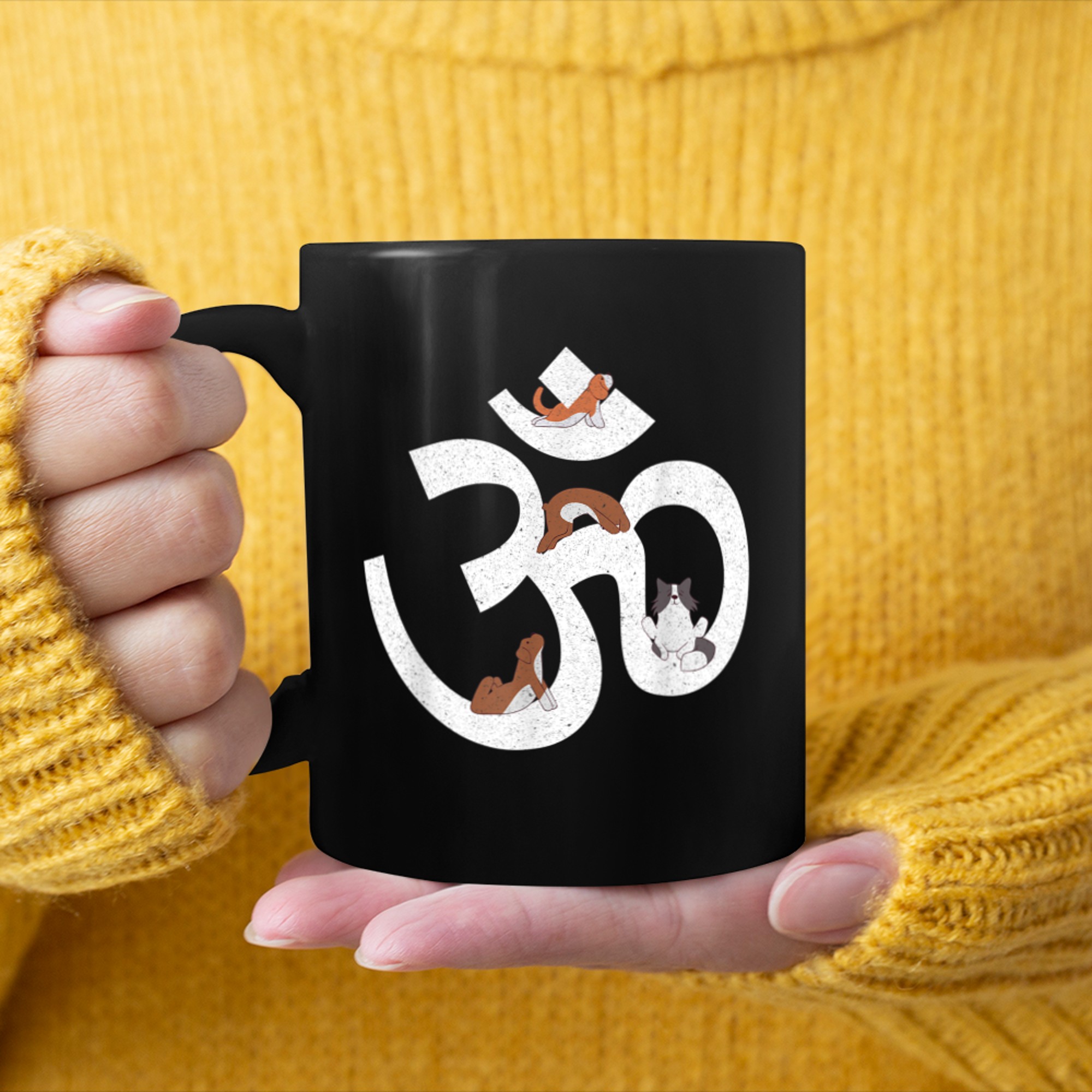 Om symbol dog Funny Yoga Aum symbol mug black