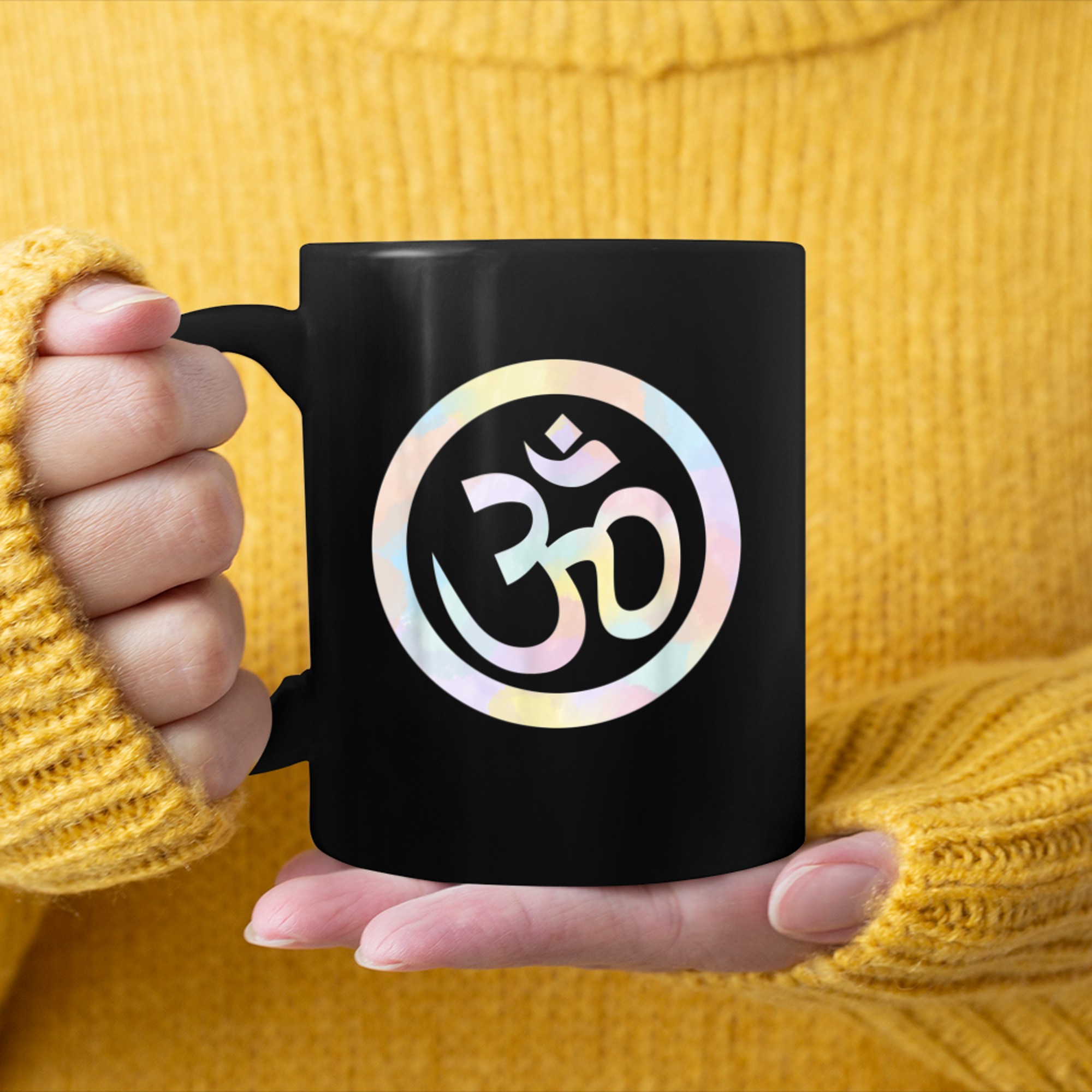 Om symbol Om sign Spiritual Tie dye Yoga mug black