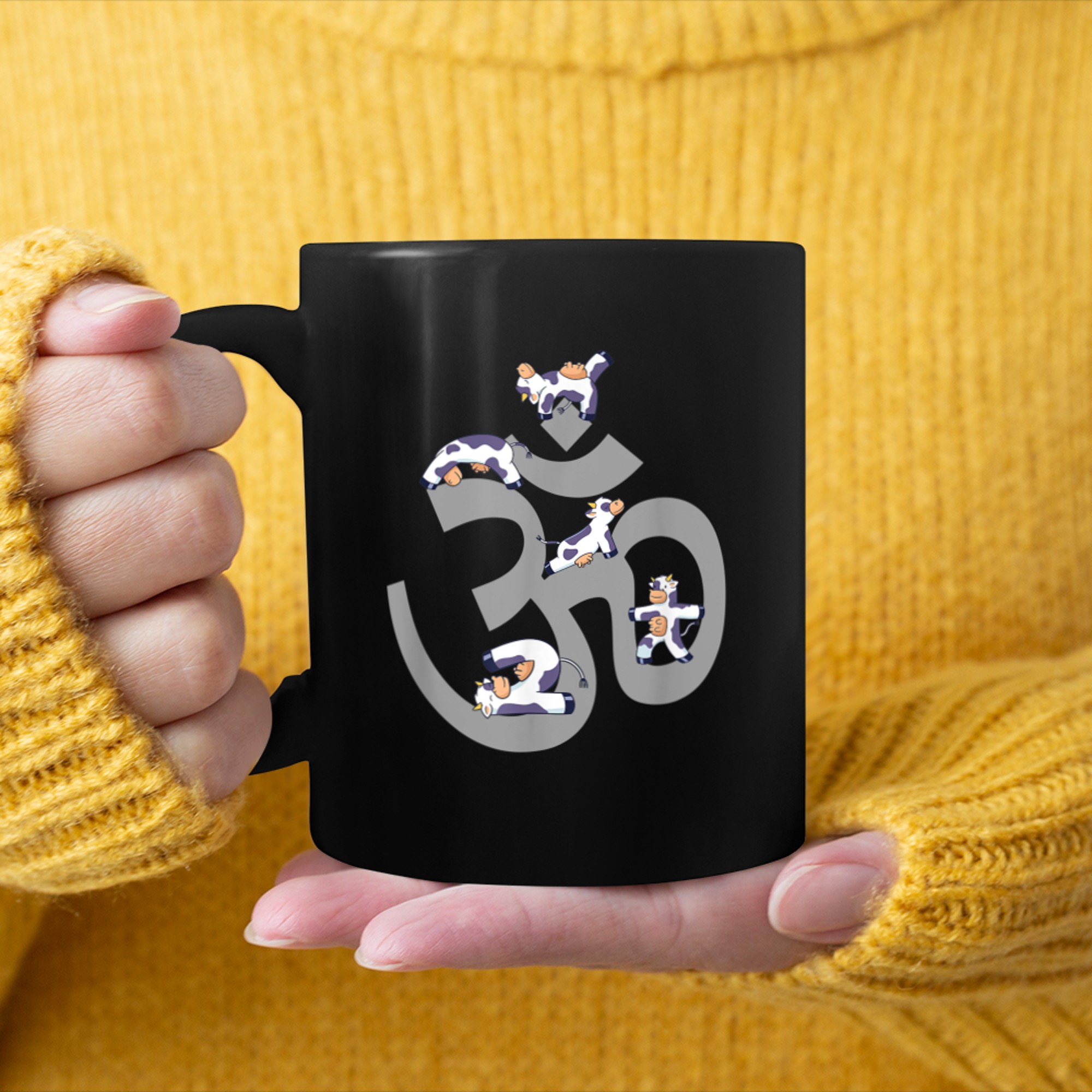 Om symbol yoga cow Aum symbol Meditation Funny Yoga mug black