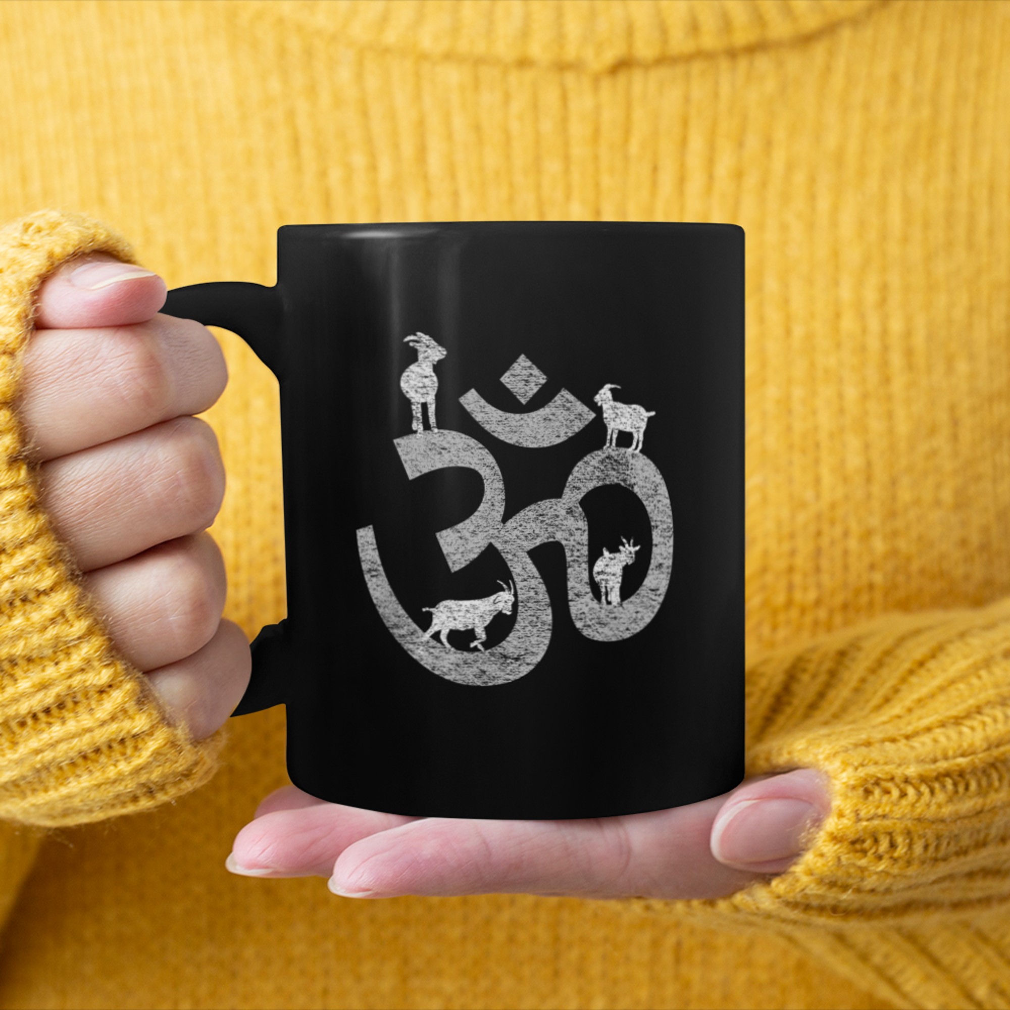 Om symbol yoga goat Aum Ohm symbol Meditation Funny Yoga mug black