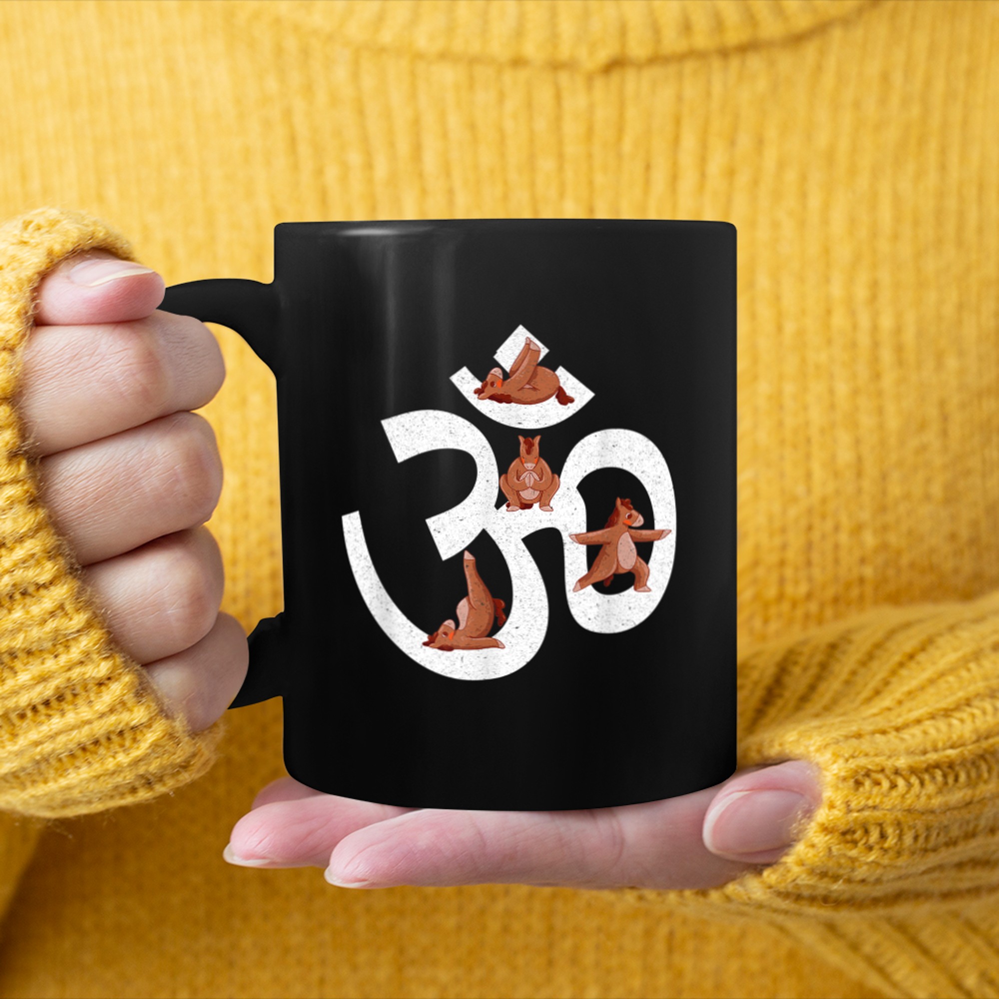 Om symbol yoga horses Aum symbol Meditation Funny Yoga mug black