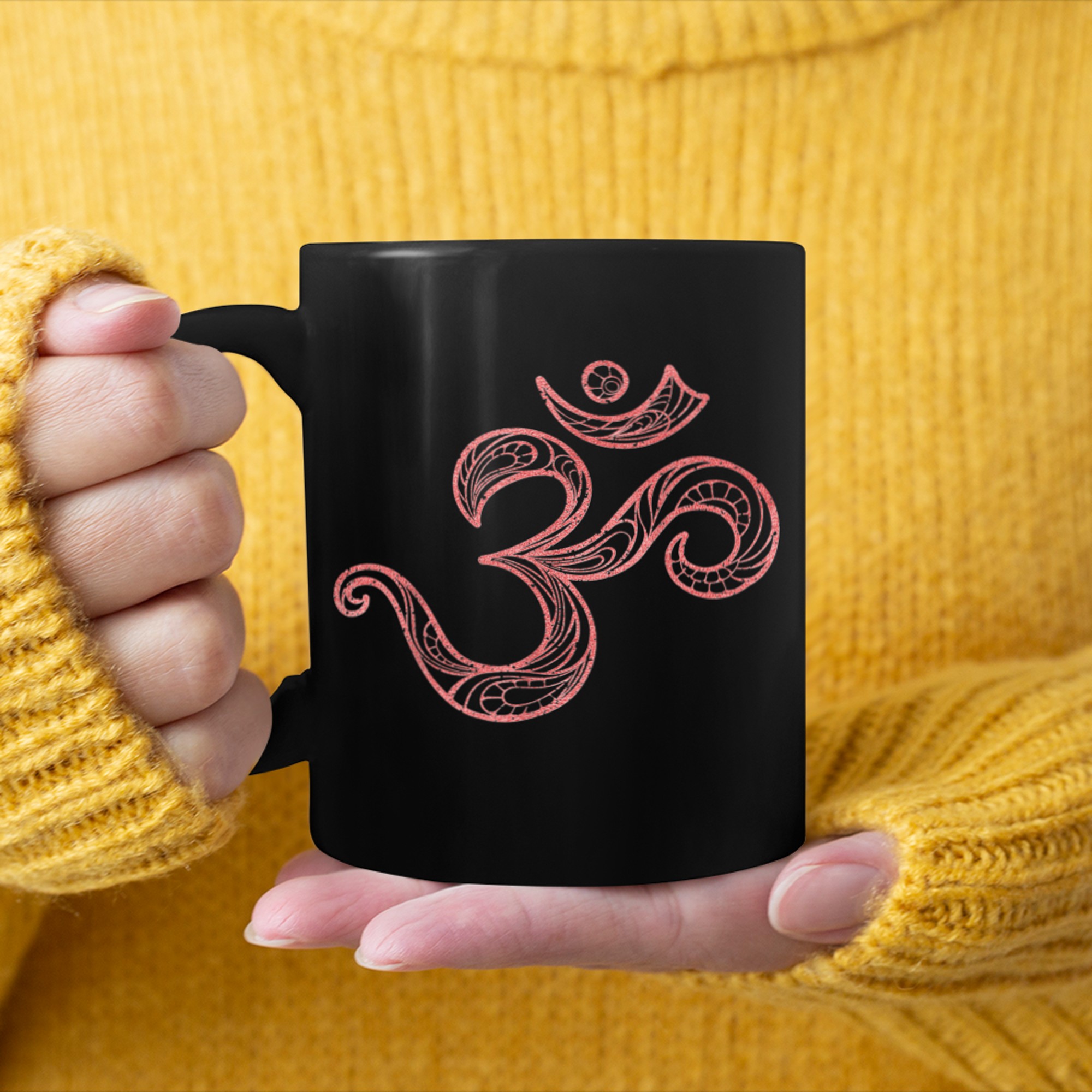 Om Yoga Meditation Aum Namaste Zen Spiritual Mandala Paisley mug black