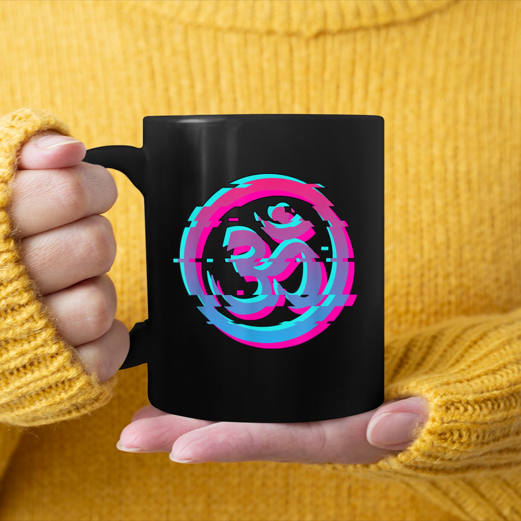 Om Yoga Ohm - Vaporwave Aesthetic Art mug black