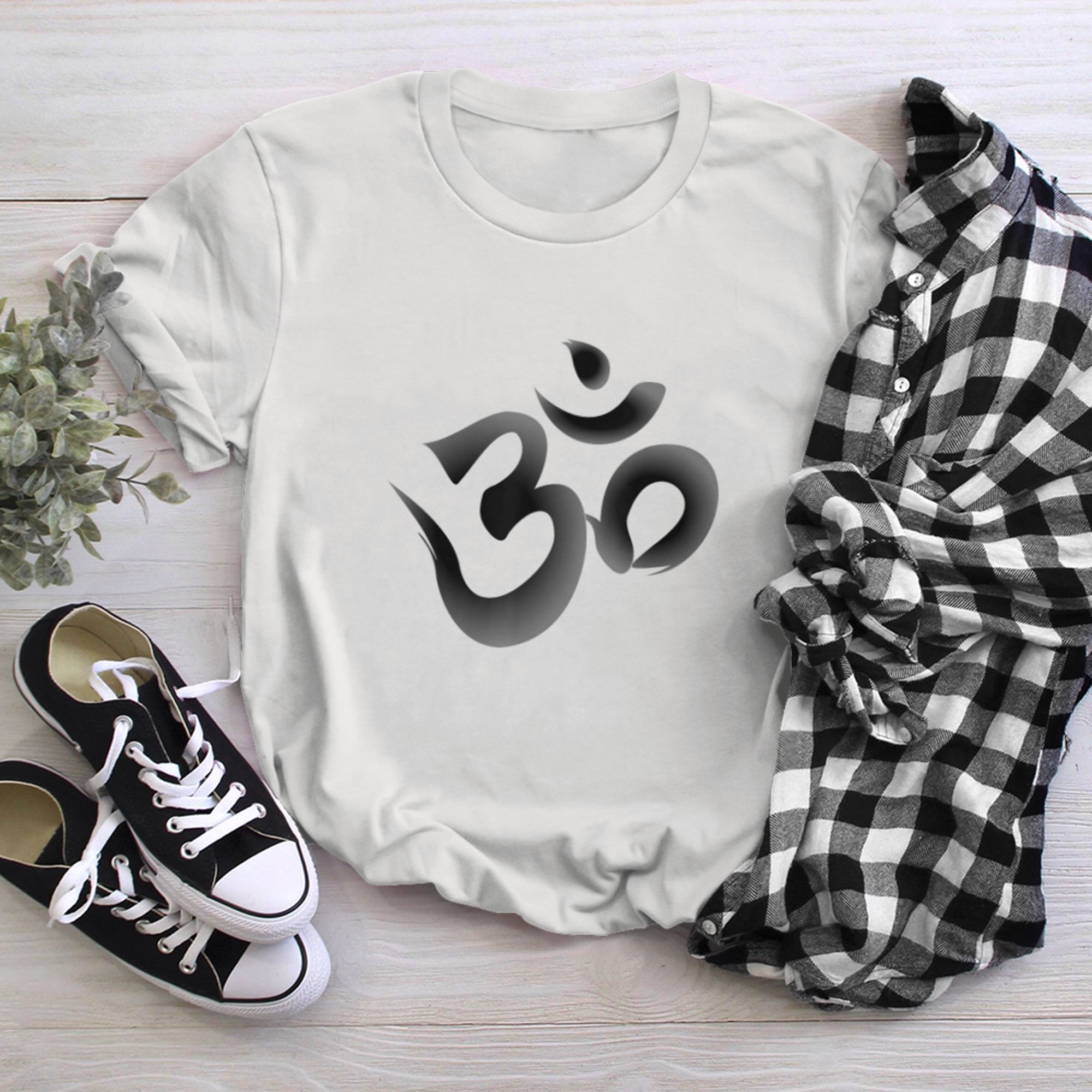 Om yoga symbol Buddhist and meditation calligraphy (2) t-shirt white