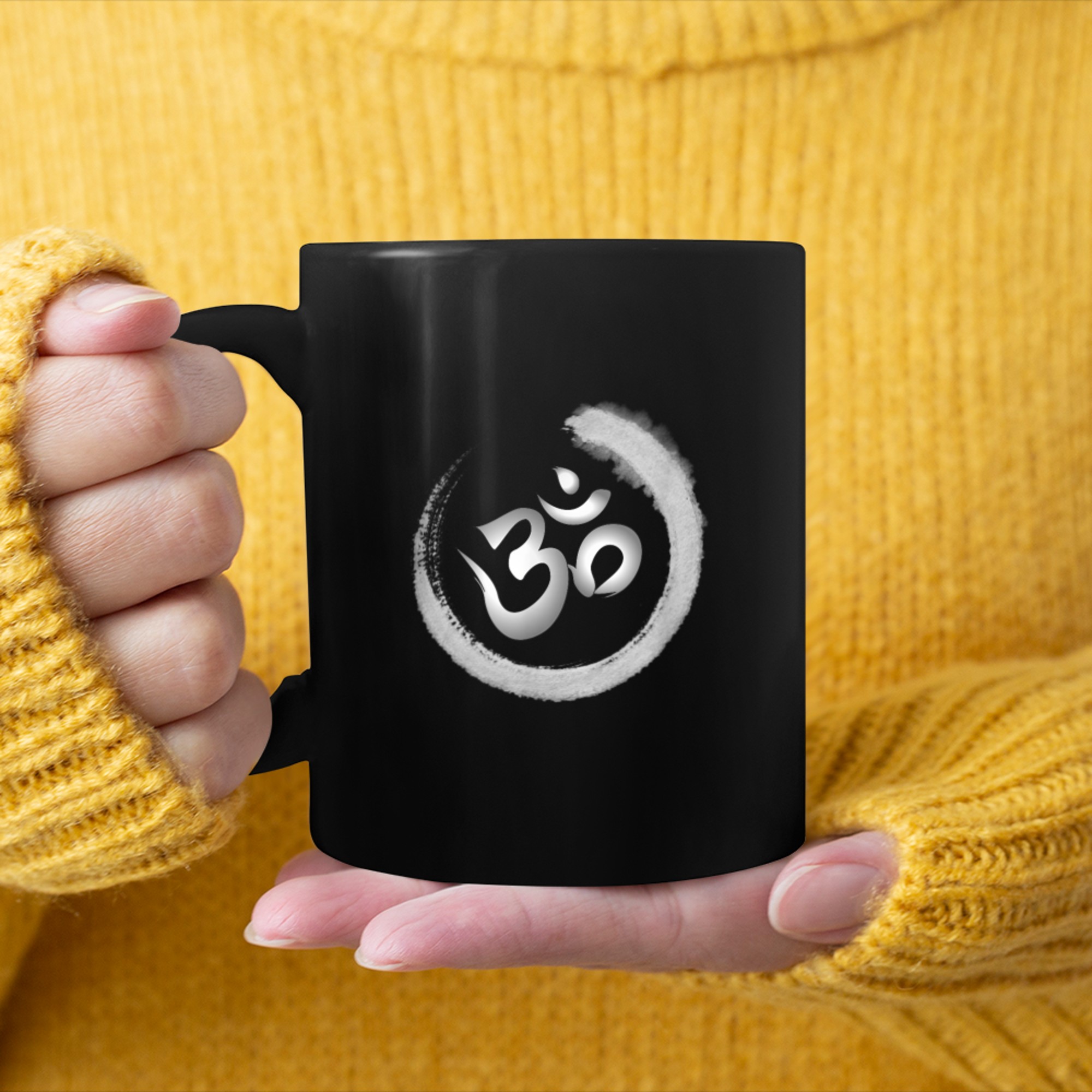 Om yoga symbol Buddhist and meditation calligraphy mug black