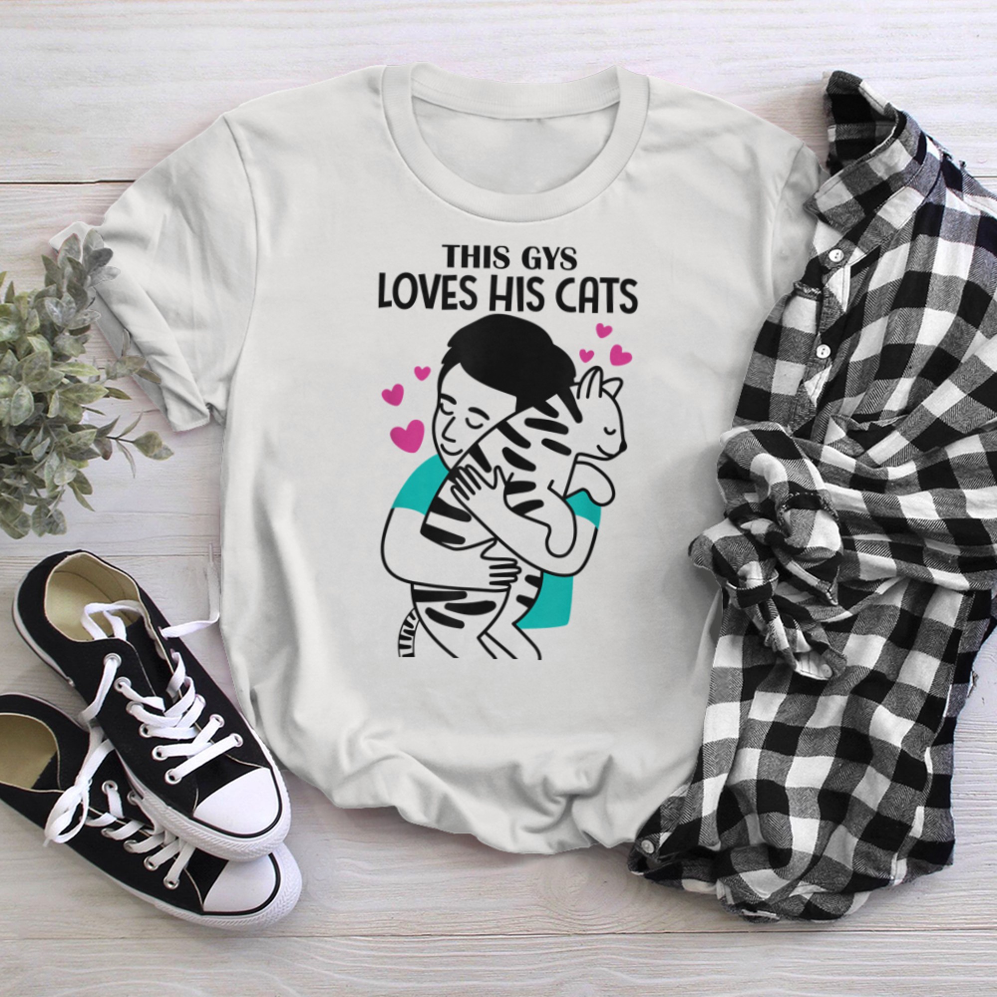 this Guy Loves His Cats Cute Cat Funny Animal Kitty Cats t-shirt white