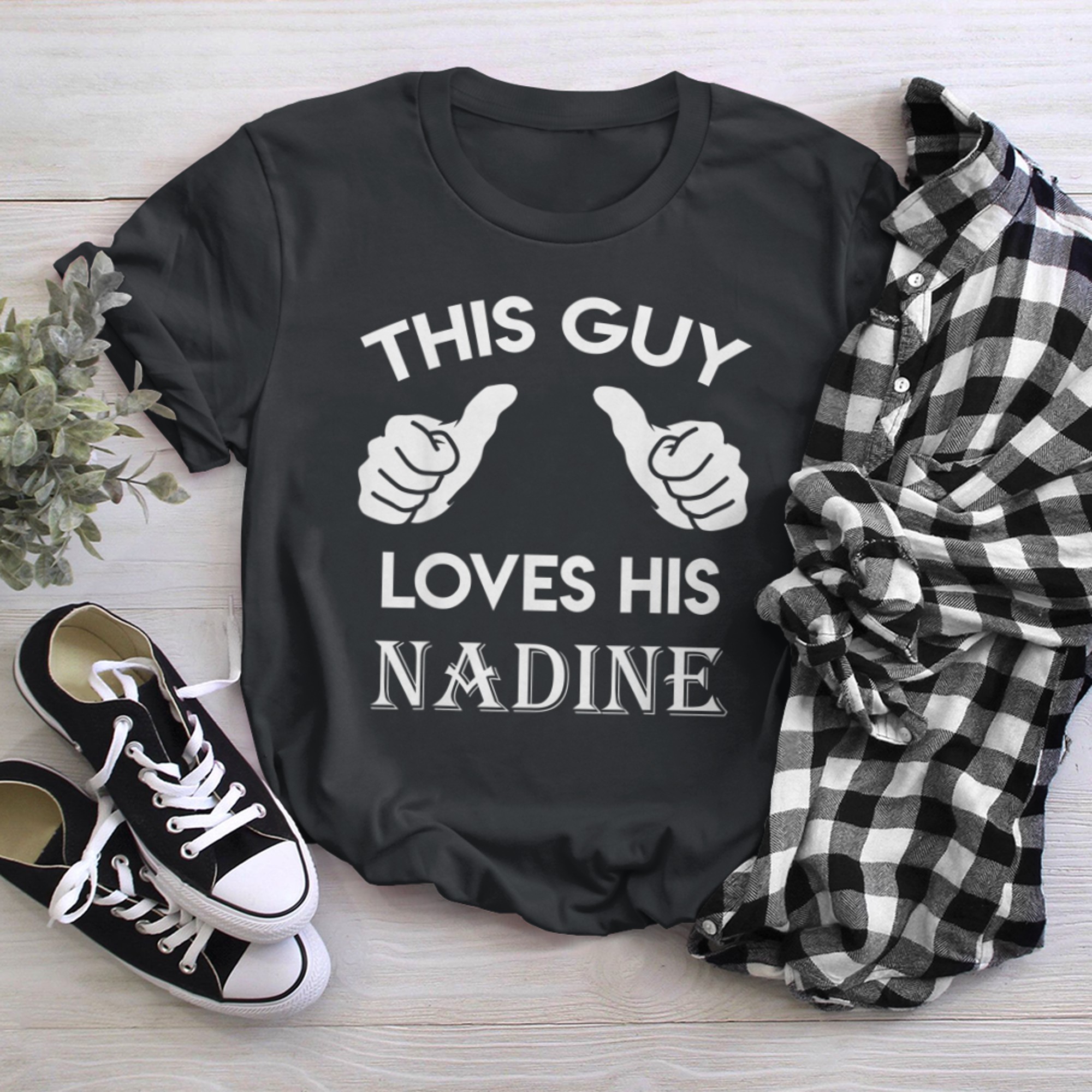 This guy loves his NADINE valentine heart belongs 3 t-shirt black