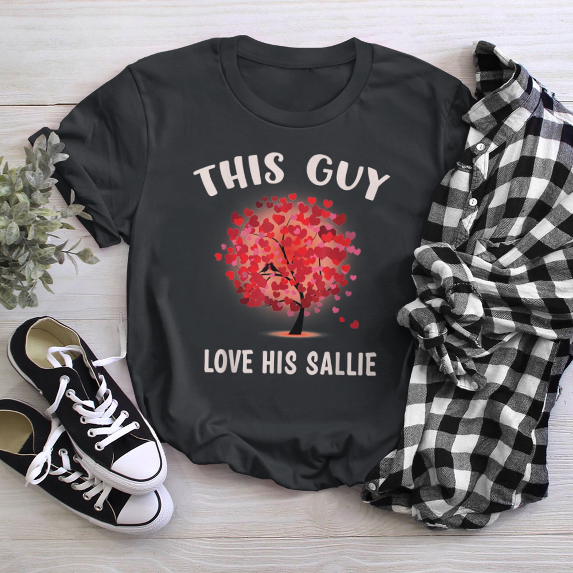 This Guy Loves His SALLIE Valentine Tree Cupid Heart t-shirt black