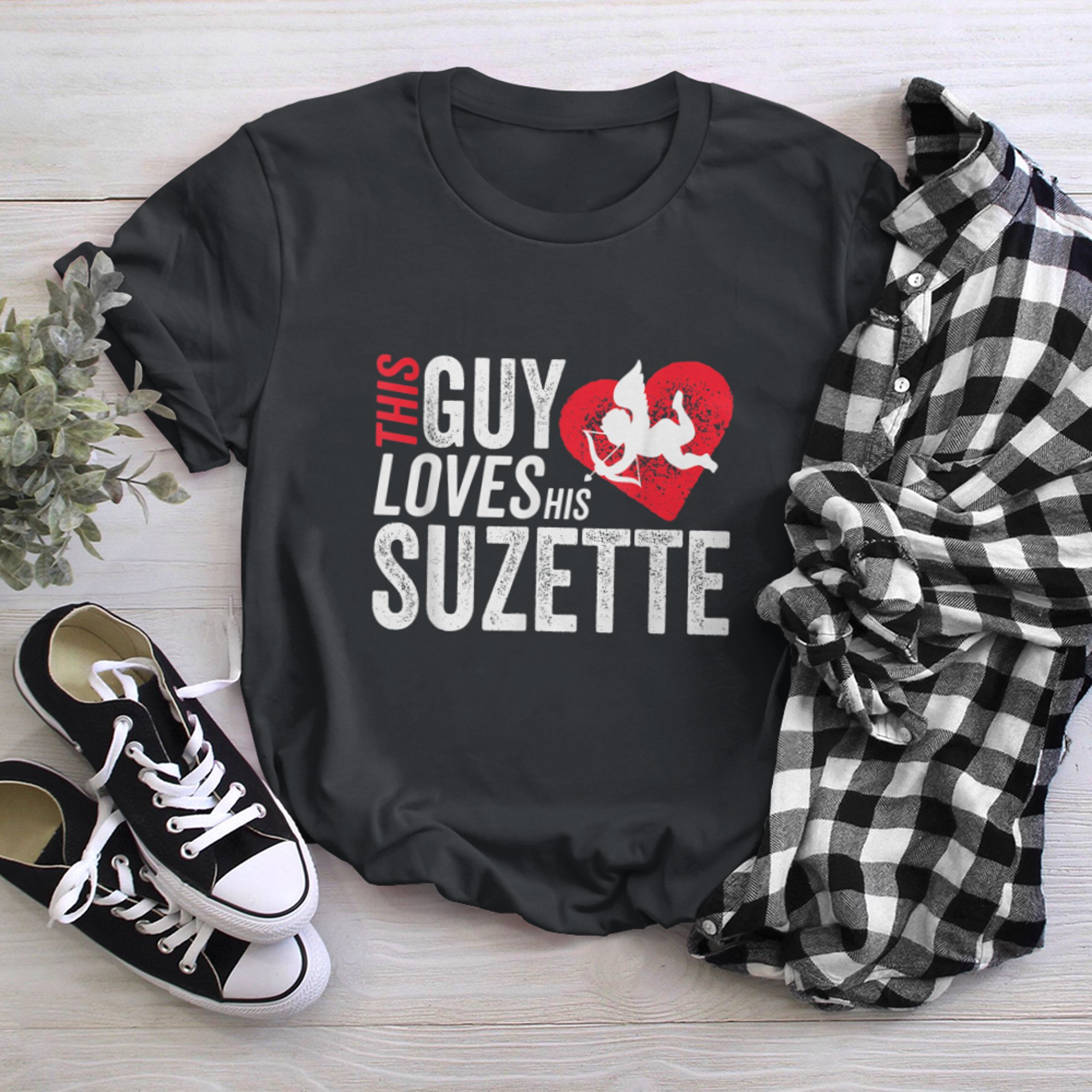 This guy loves his SUZETTE valentine Anniversary Cupid Heart (1) t-shirt black