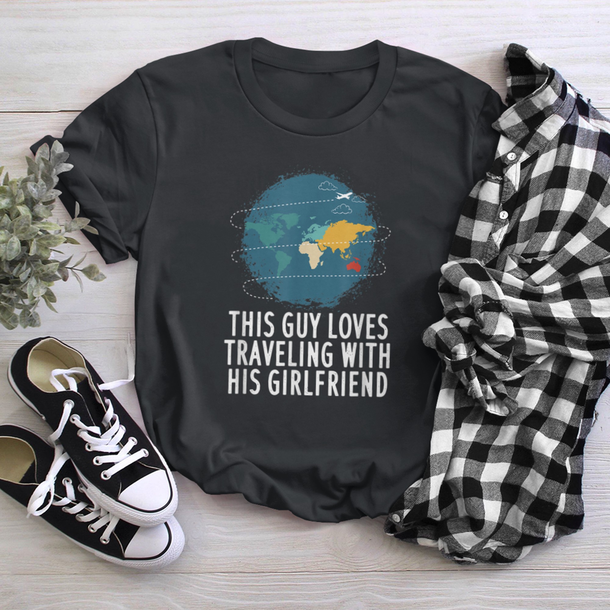 This Guy Loves Traveling With His Girlfriend Traveler t-shirt black