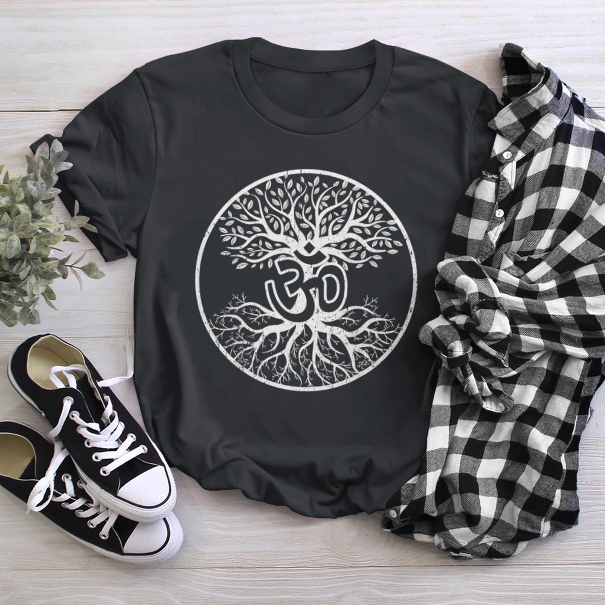 Tree of Life with Om Symbol Yoga (3) t-shirt black