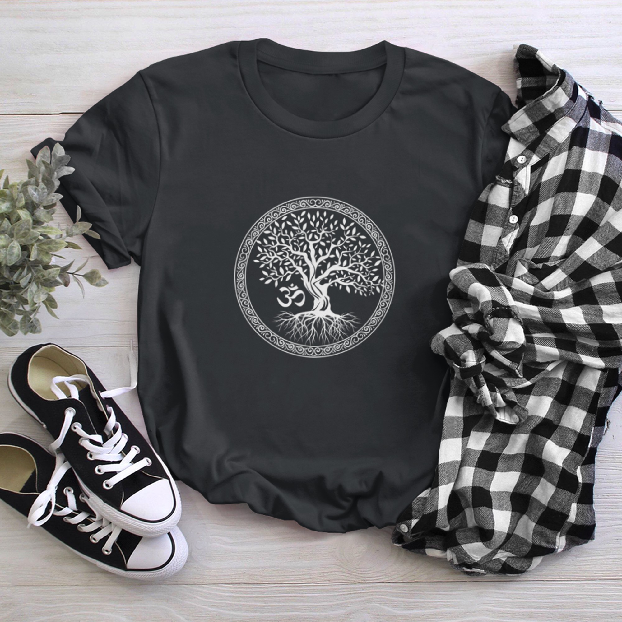 Tree of Life with Om Symbol Yoga Zen Meditation Spiritual t-shirt black