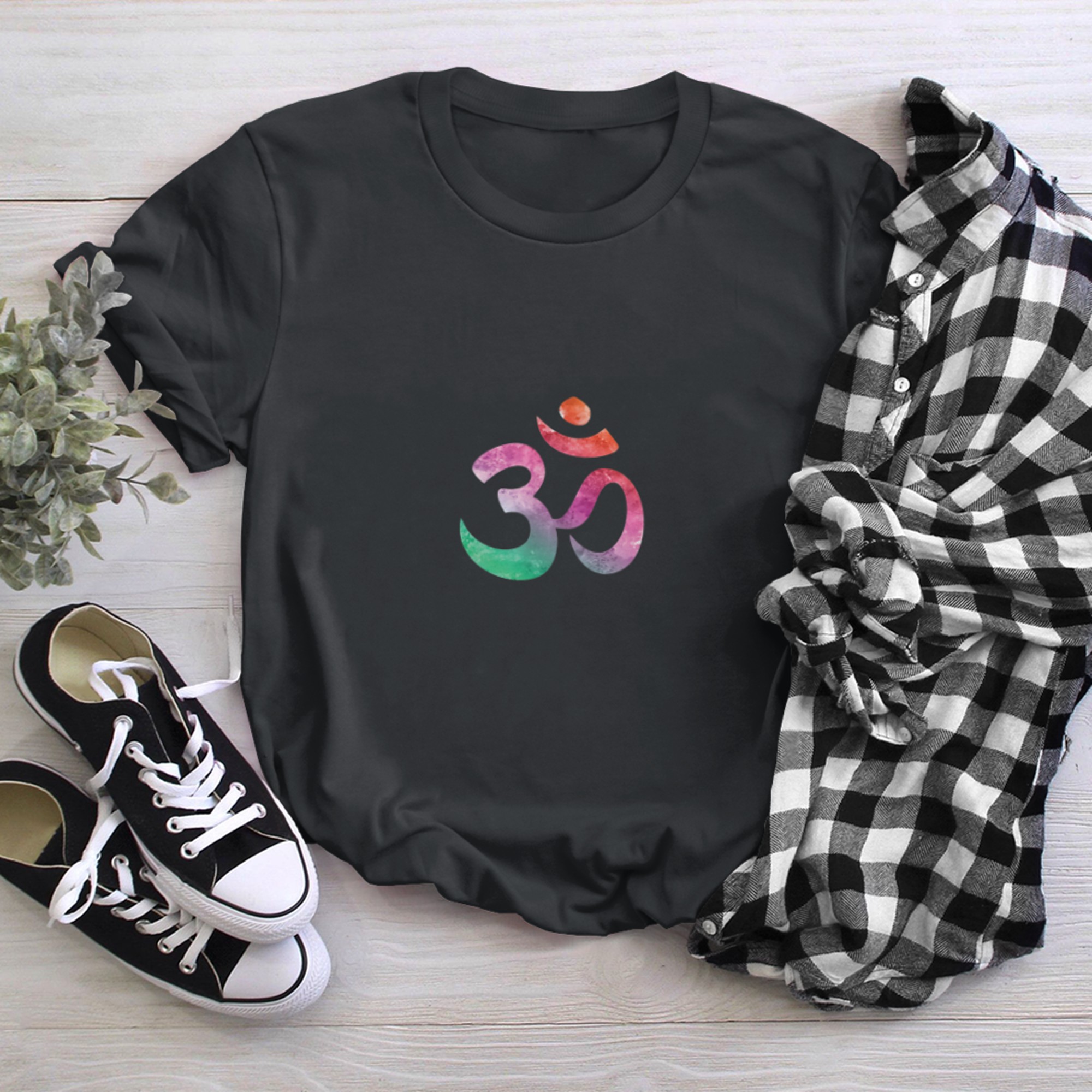 Watercolor Ohm Om Aum Symbol Yoga t-shirt black