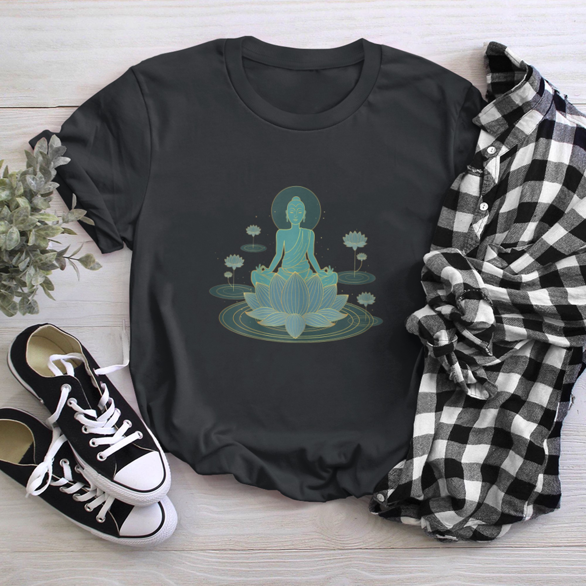 Womens Buddha Symbol Om Yoga Spirituality Lotus Seat Meditation t-shirt black