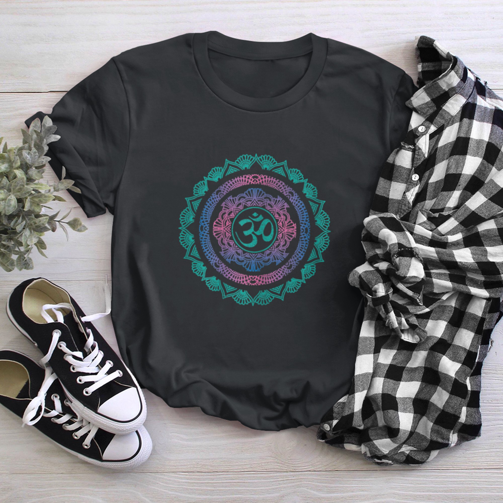 Womens Yoga Mandala Om Symbol Spiritual Buddha Yogi t-shirt black