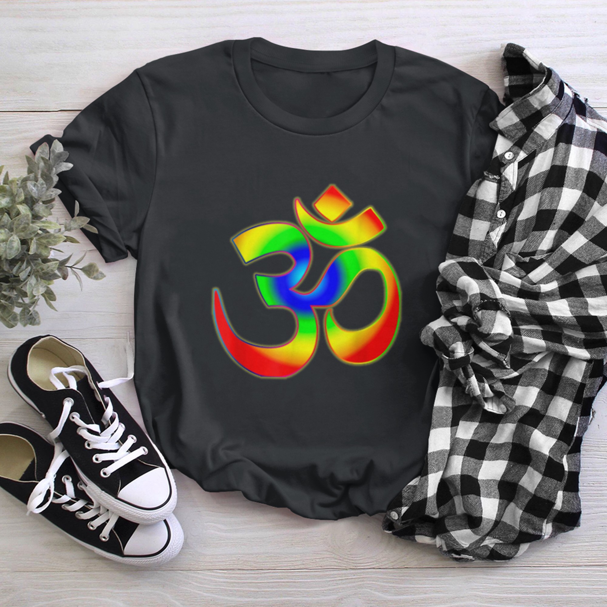 Yoga Om Ohm Spiritual Rainbow Meditation Symbol t-shirt black