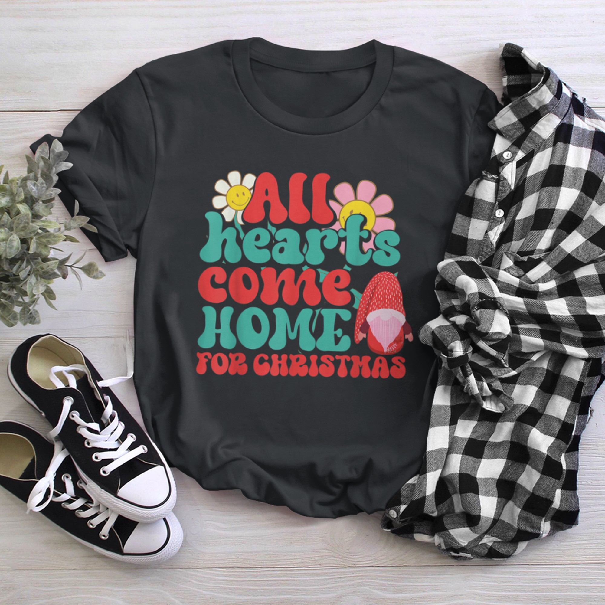 All Hearts Come Home For Christmas Gnome Couples Matching t-shirt black