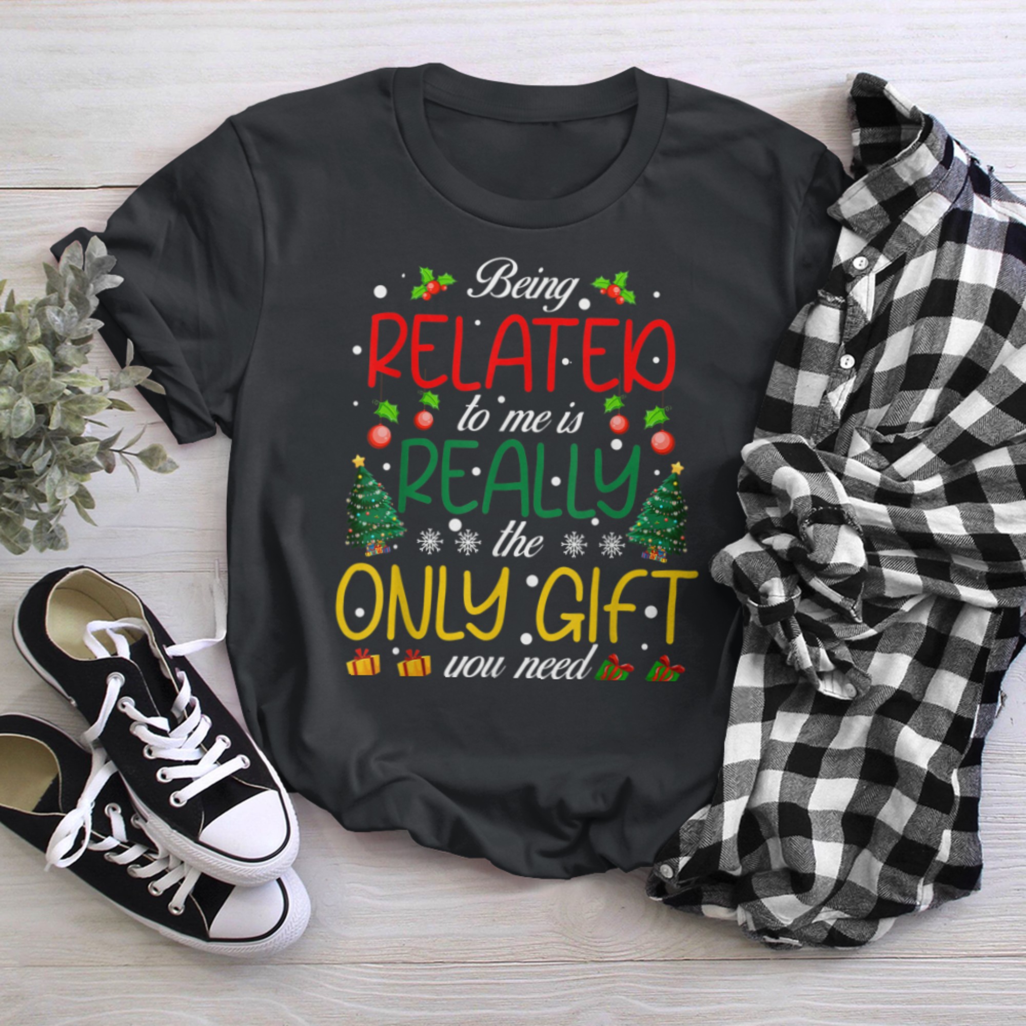 Being Related To Me Funny Christmas Family Xmas Pajamas (1) t-shirt black