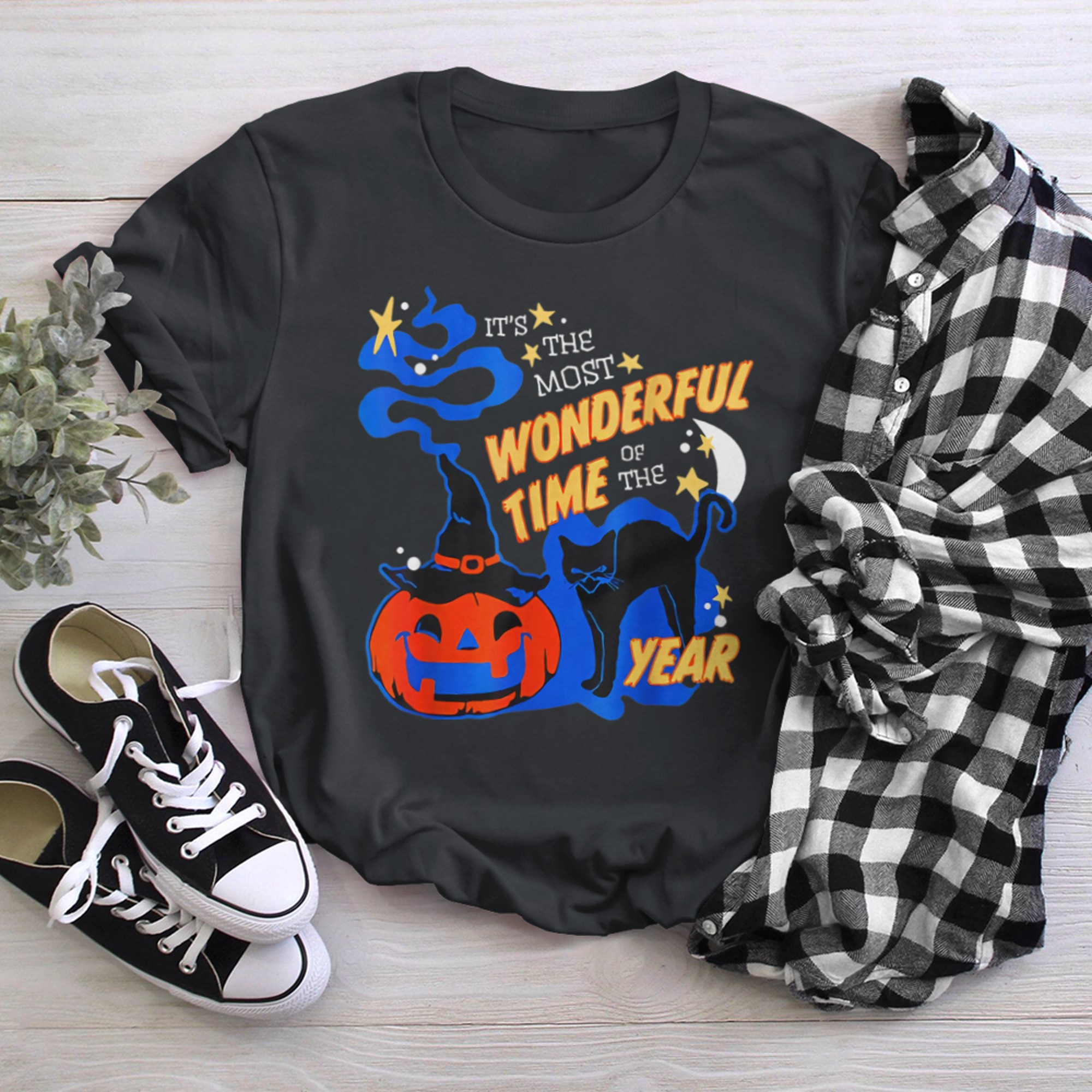 Black Cat Halloween It's The Most Wonderful Time Of The Year (1) t-shirt black