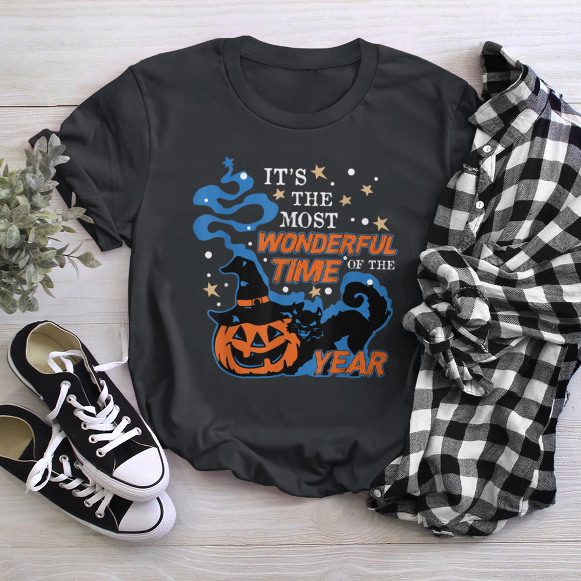 Black Cat Halloween It's The Most Wonderful Time Of The Year t-shirt black