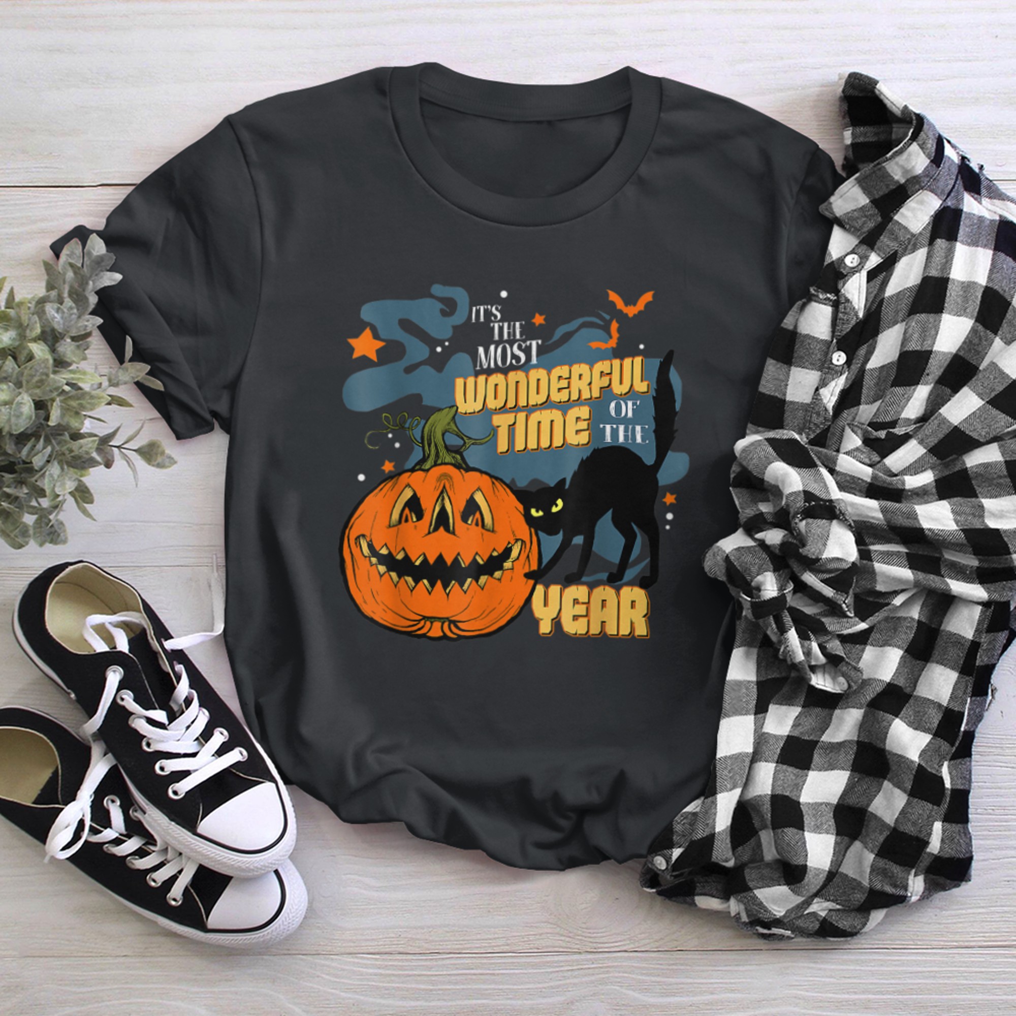 Black Cat Its The Most Wonderful Time Of The Year Halloween t-shirt black