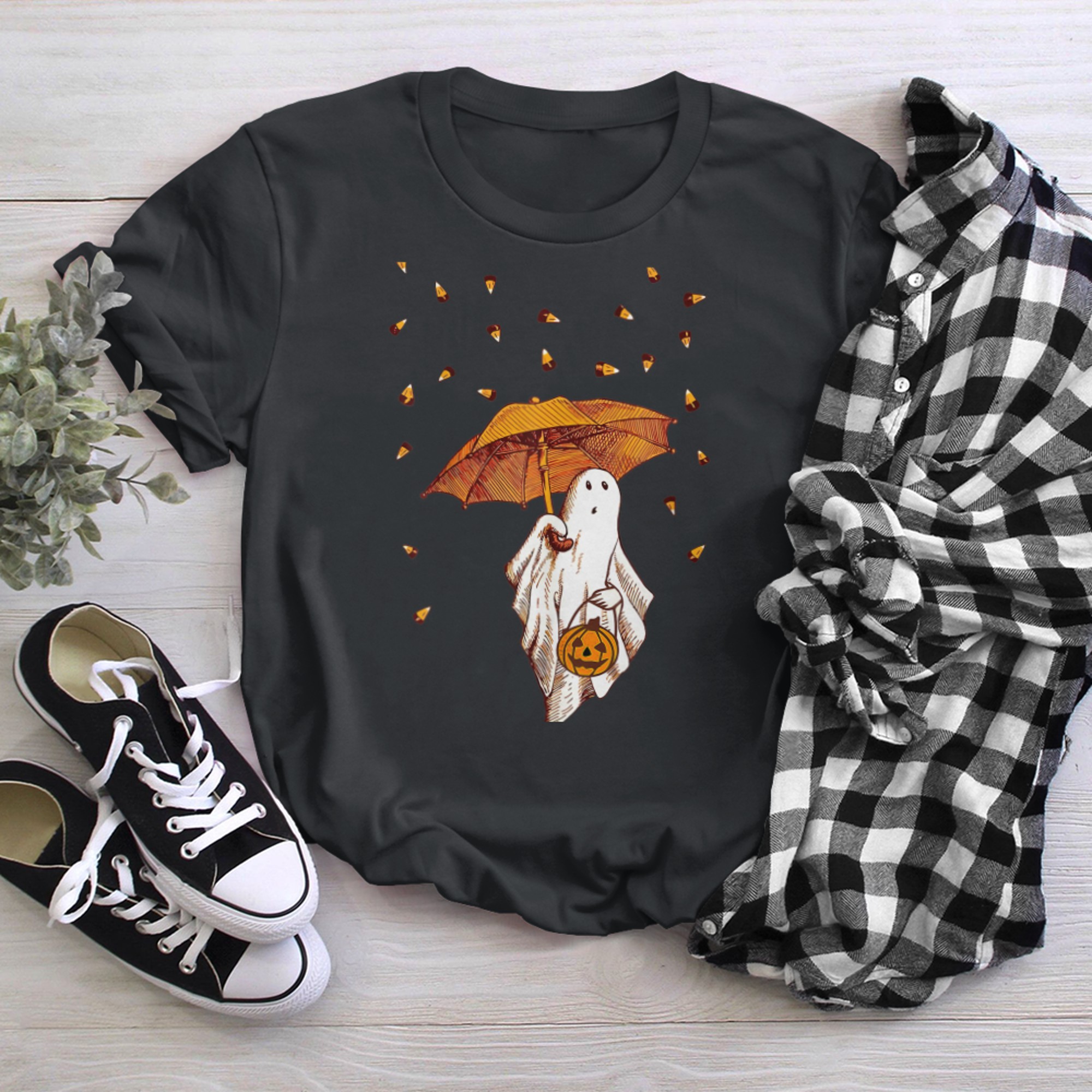 Funny Umbrella Ghost Halloween Shirt Men Women Boys Girls t-shirt black