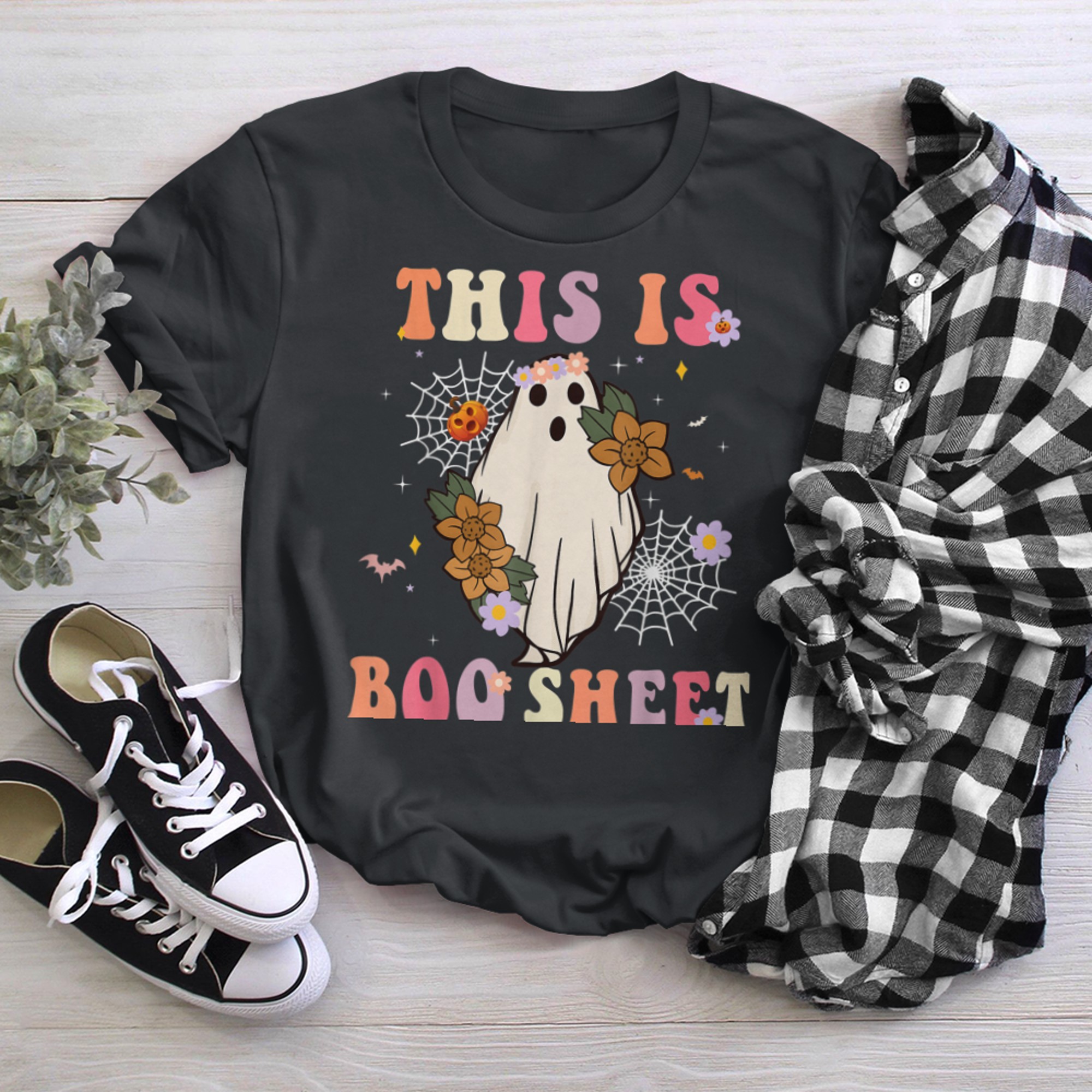 Ghost Halloween Outfit, This Is Boo Sheet Retro Ghost (1) t-shirt black