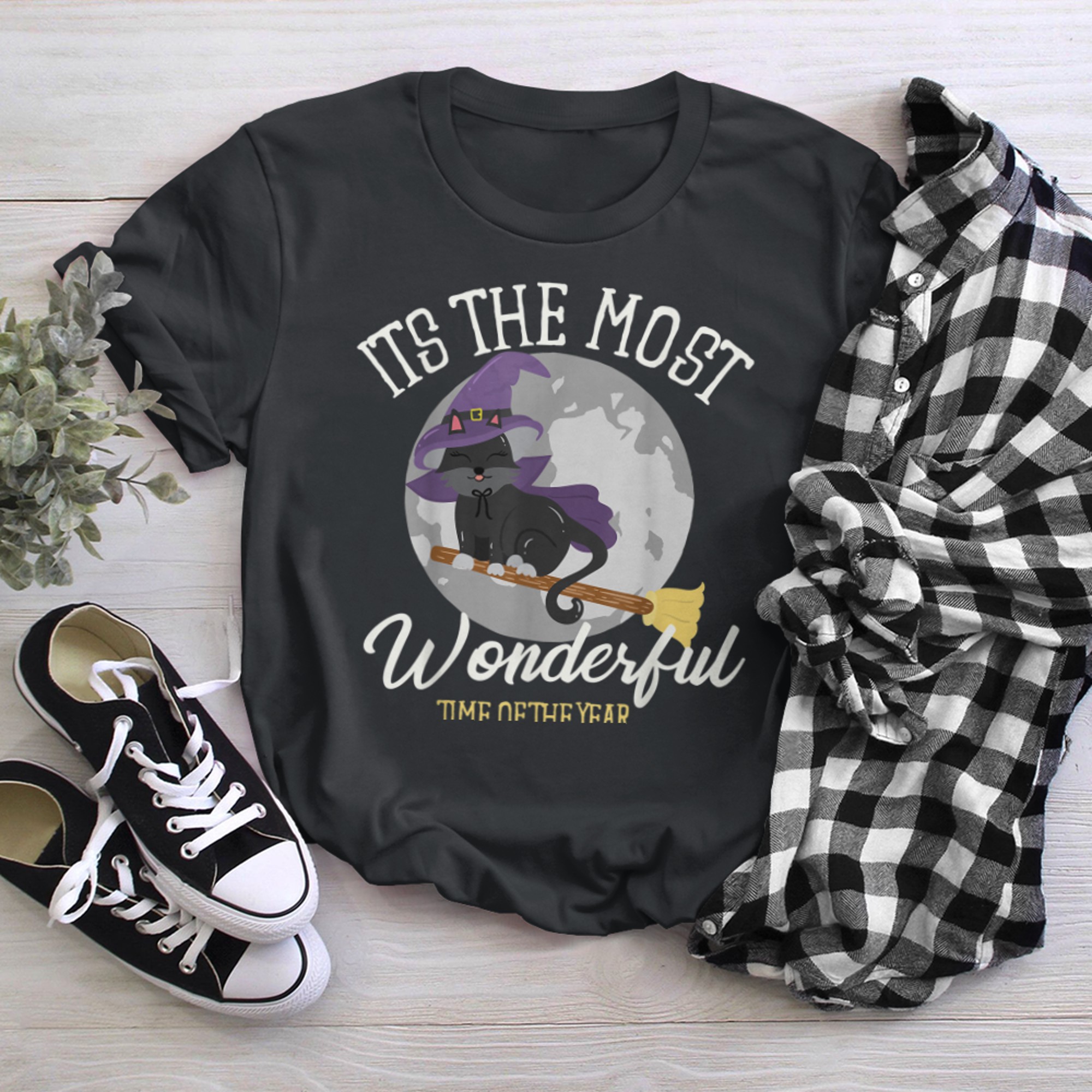 Halloween It's The Most Wonderful Time Of The Year Cute Cat (1) t-shirt black