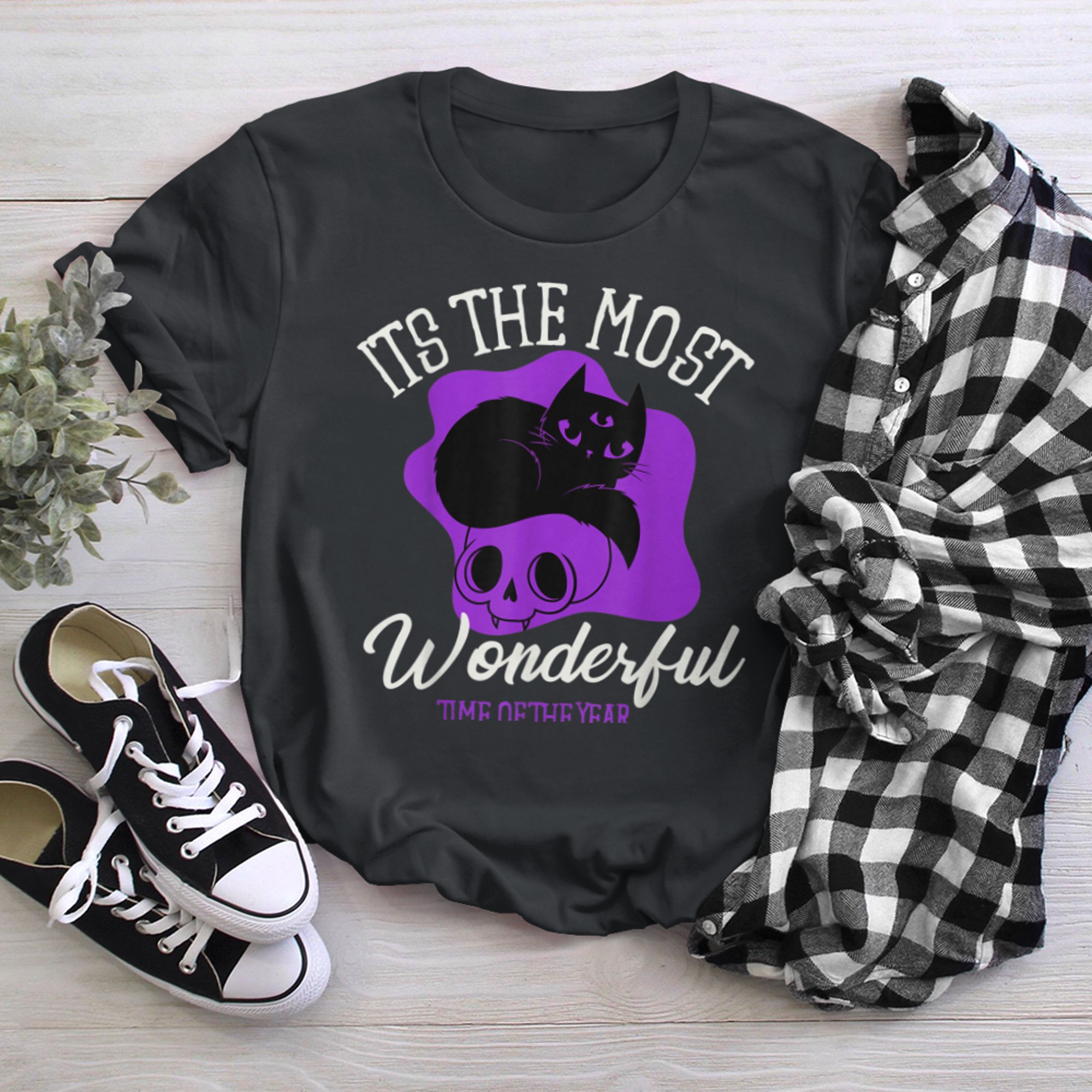 Halloween It's The Most Wonderful Time Of The Year Cute Cat (2) t-shirt black