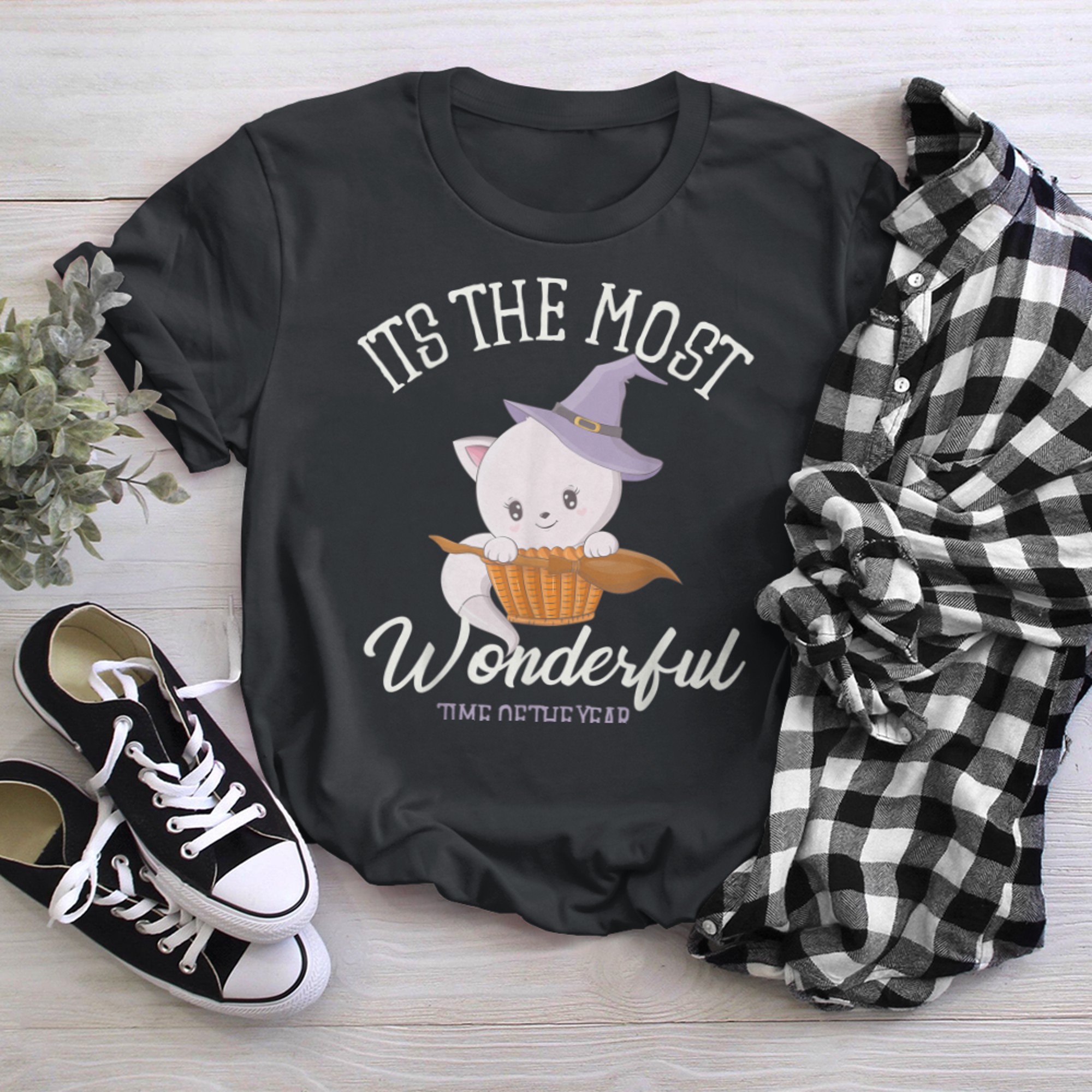 Halloween It's The Most Wonderful Time Of The Year Cute Cat (3) t-shirt black