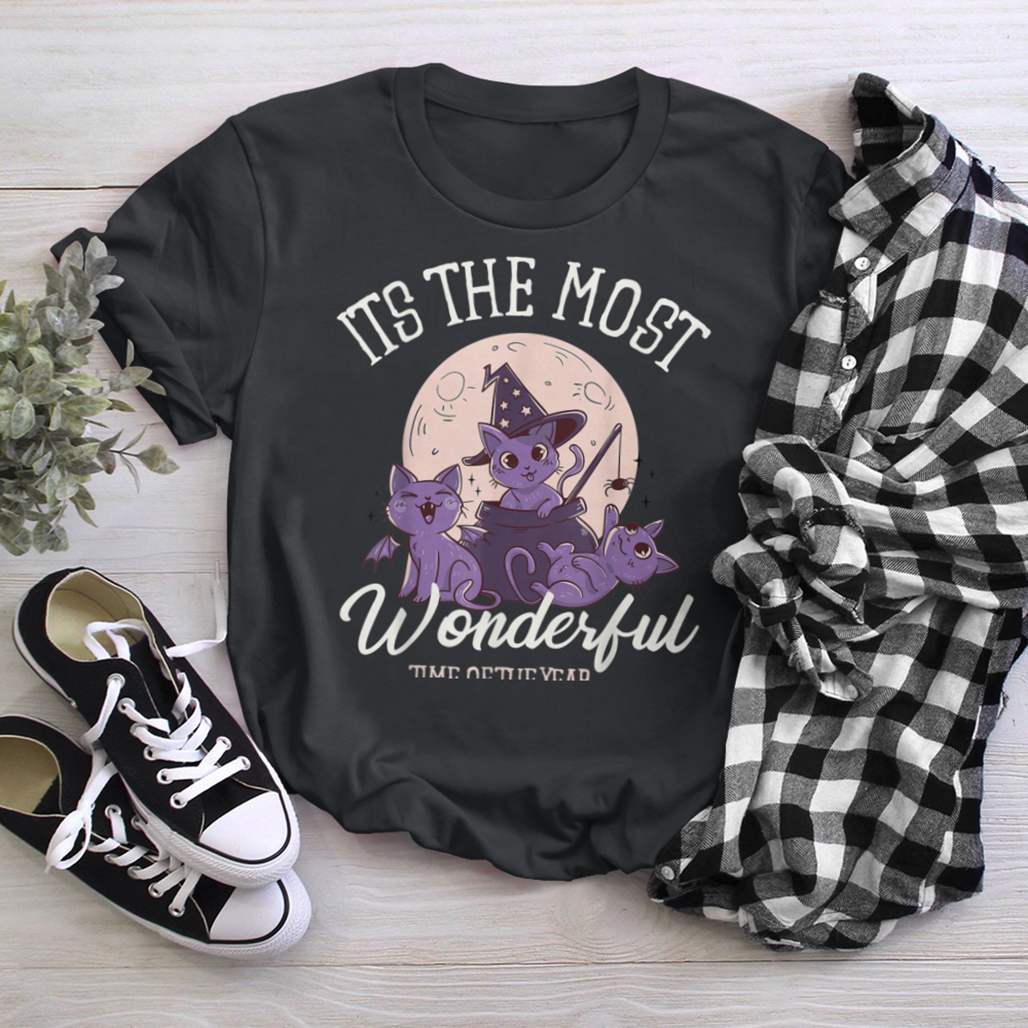 Halloween It's The Most Wonderful Time Of The Year Cute Cat (4) t-shirt black