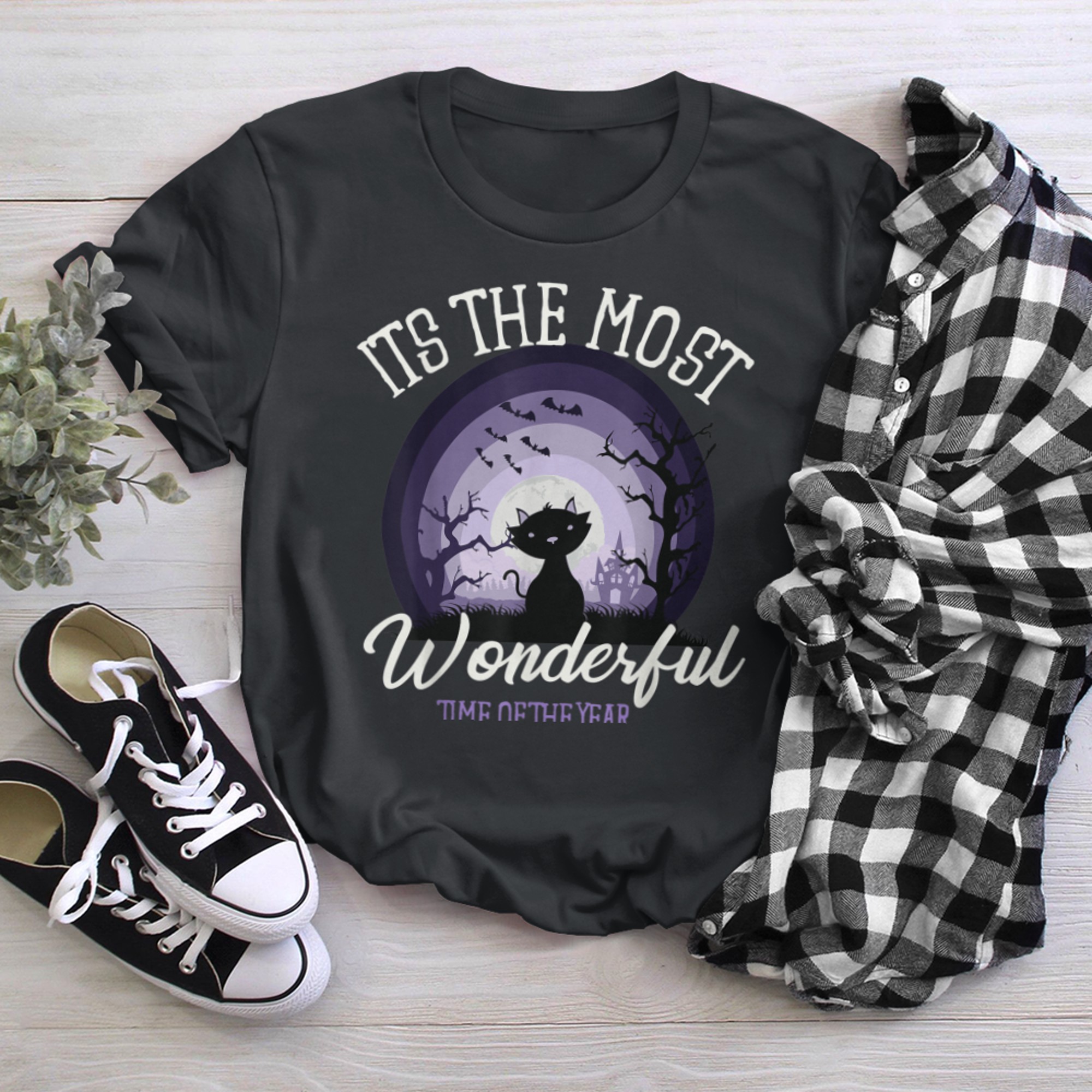 Halloween It's The Most Wonderful Time Of The Year Cute Cat t-shirt black